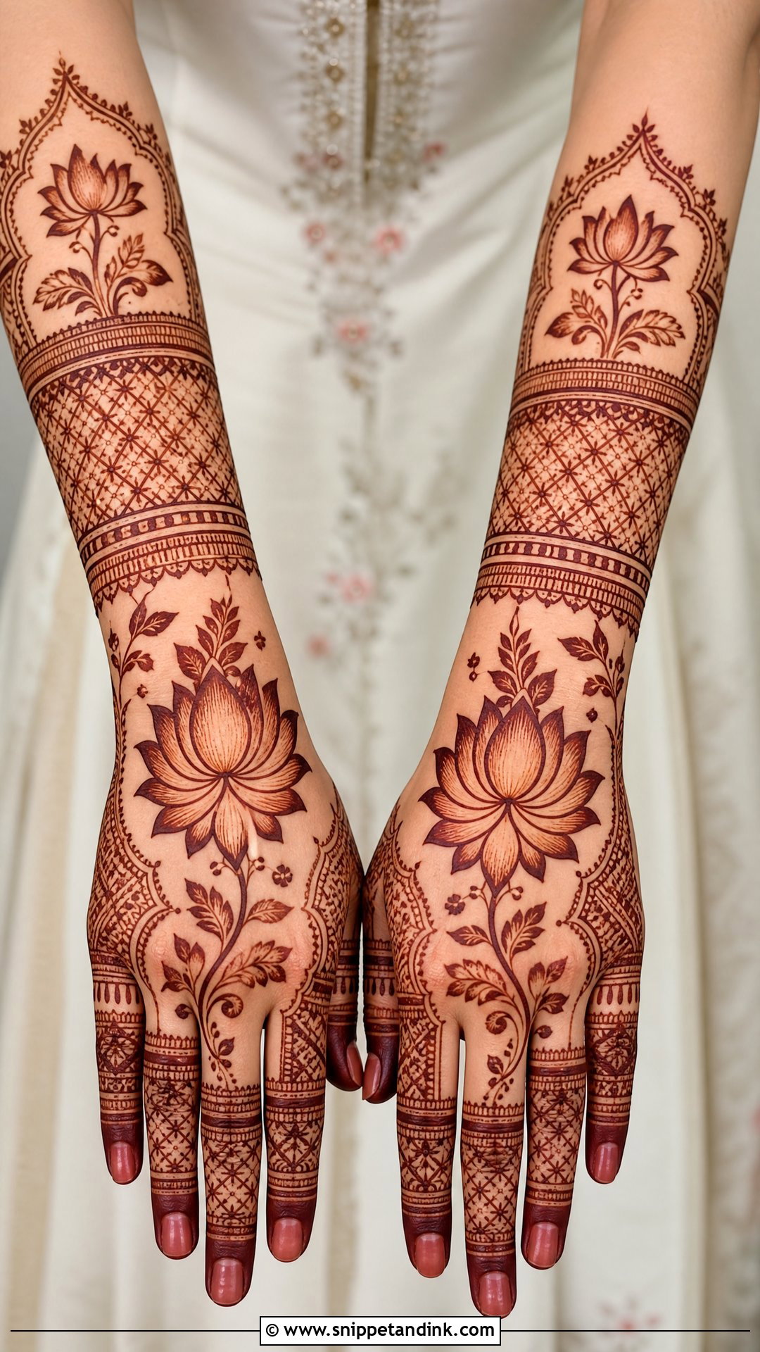 Lotus Bridal Back Full Hand Mehndi Design - Snippet and Ink - 25 New Bridal Back Full Hand Mehndi Designs