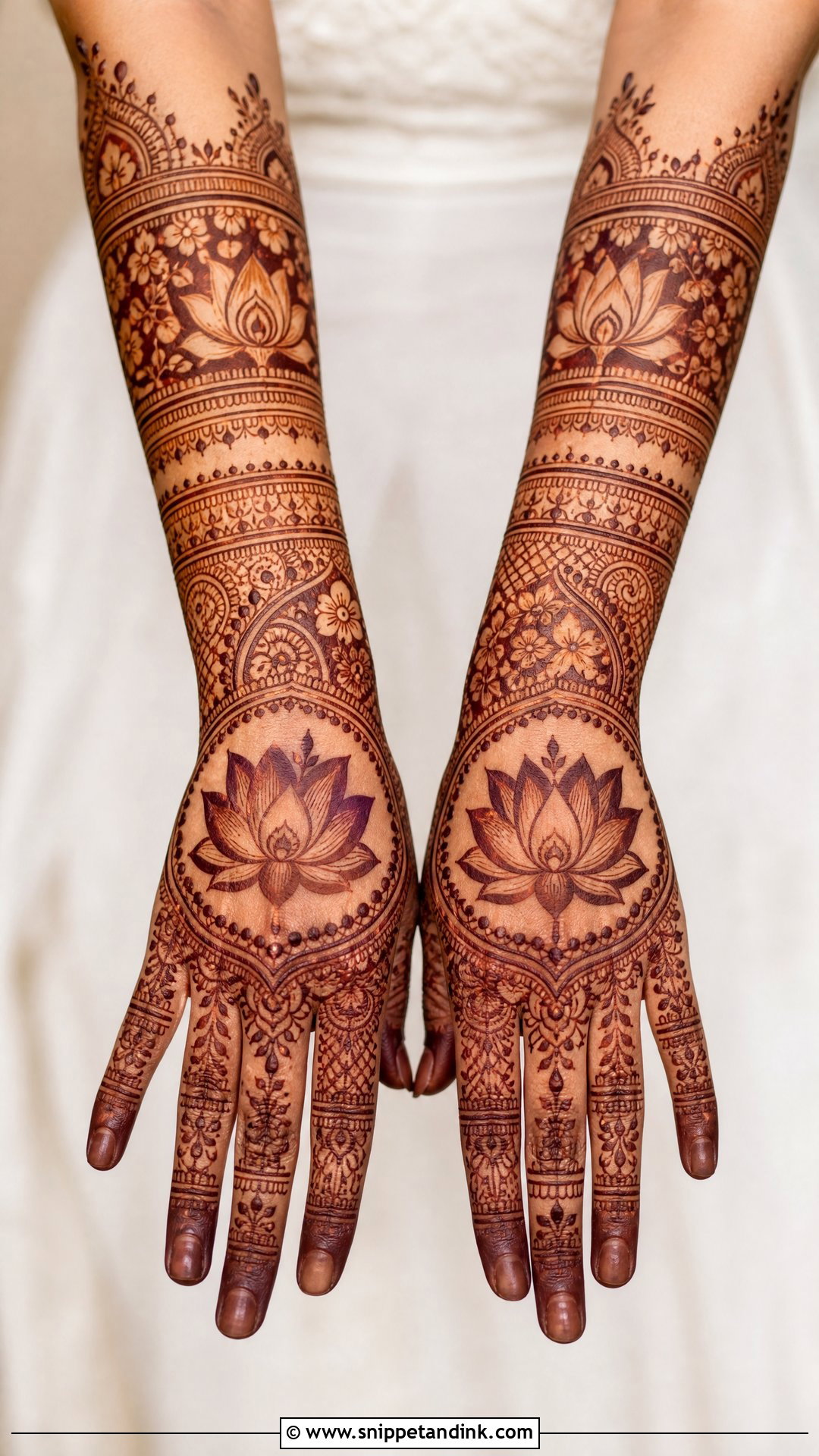 Lotus Bridal Back Full Hand Mehndi Design - Snippet and Ink - 20 Bridal Back Full Hand Mehndi Designs
