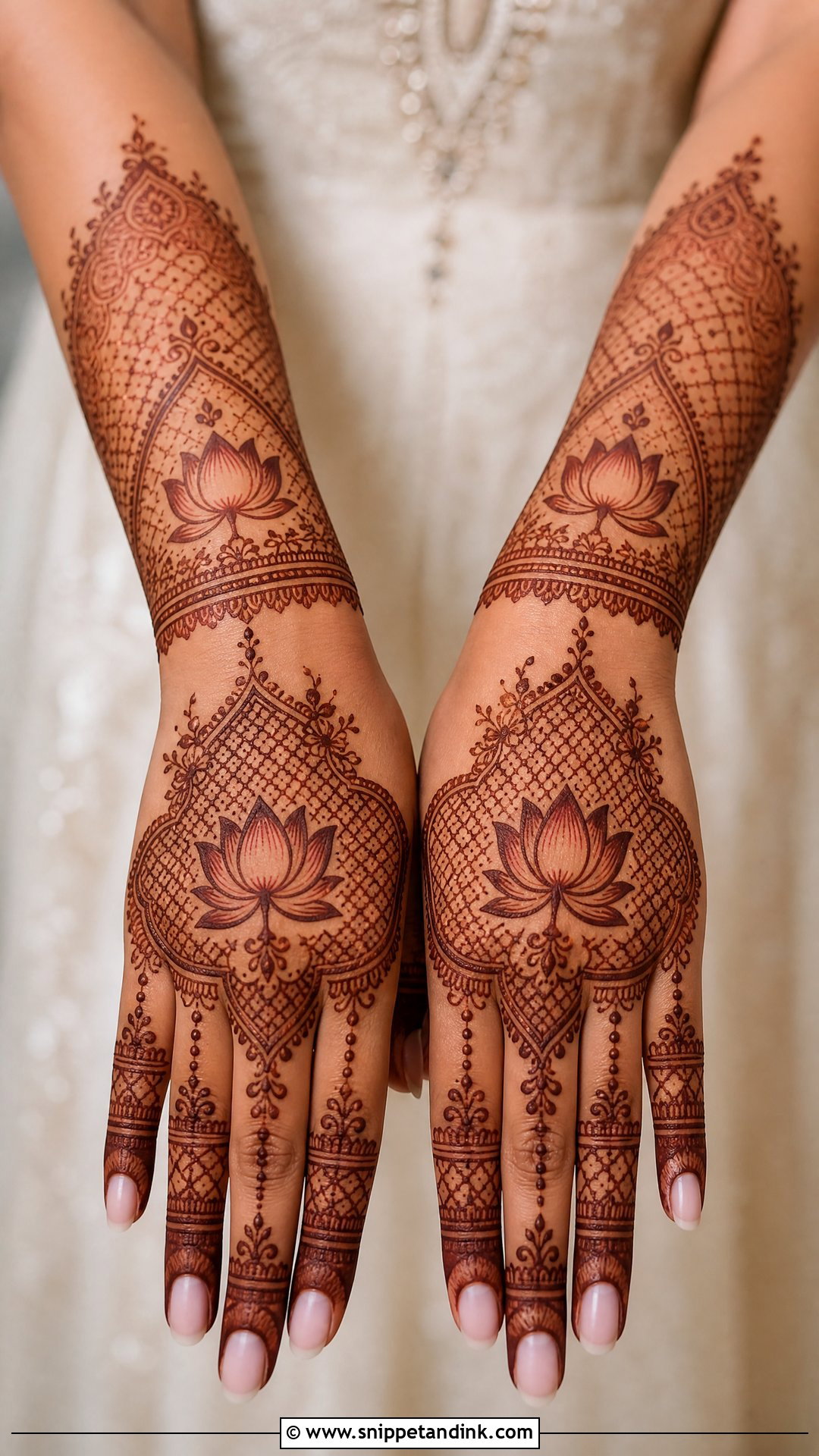 Lotus Bridal Back Hand Mehndi Design - Snippet and Ink - 20 Latest Bridal Back Hand Mehndi Designs
