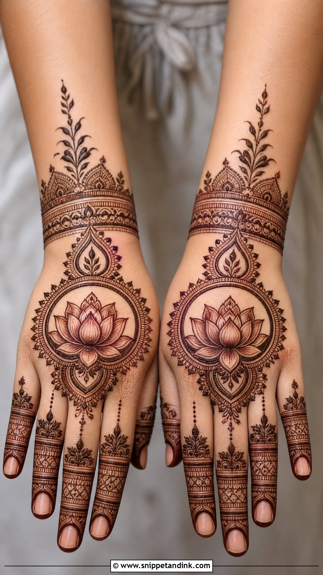 Lotus Bridal Back Hand Mehndi Design - Snippet and Ink - 30 Bridal Back Hand Mehndi Design Ideas
