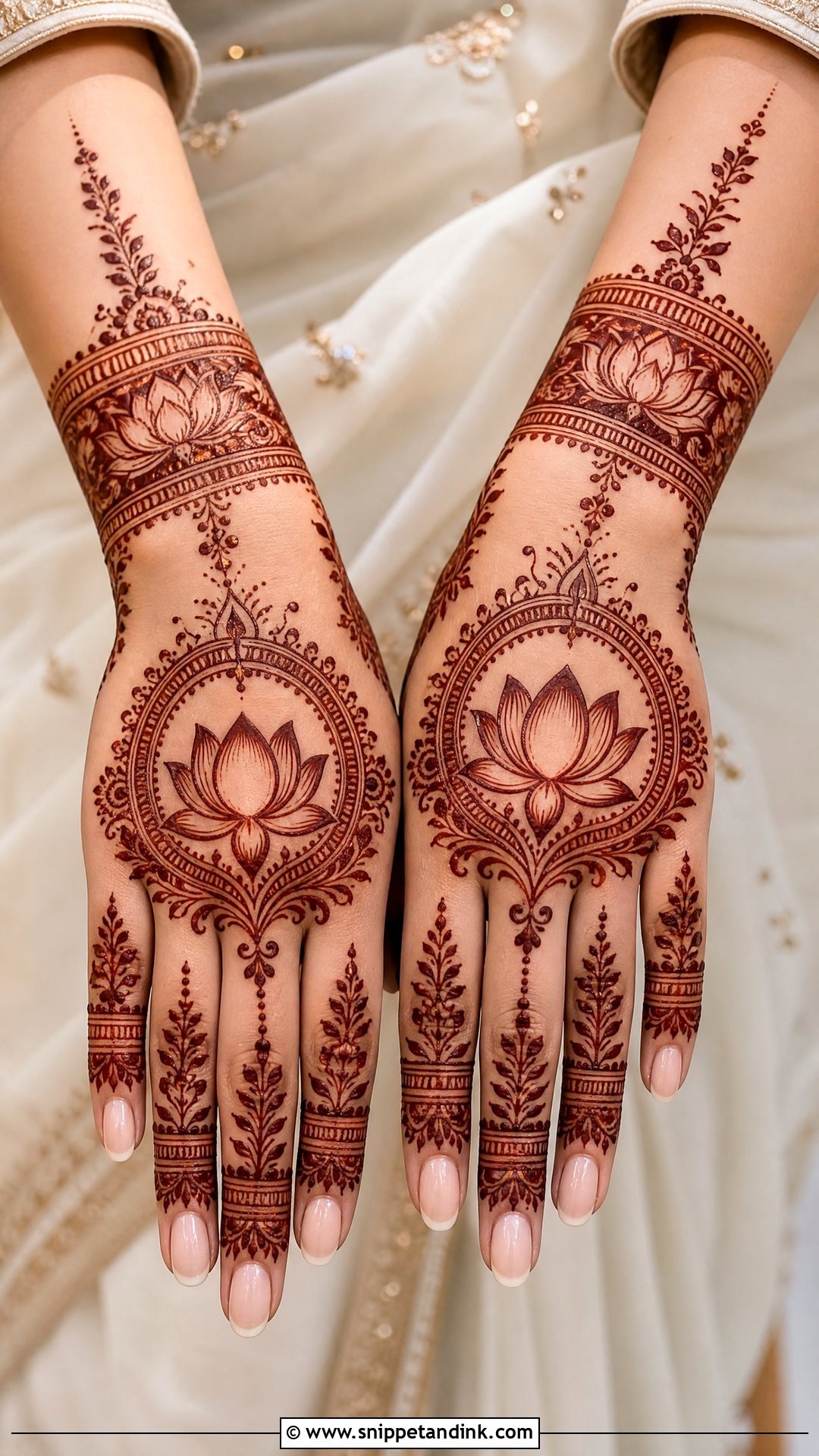Lotus Bridal Back Hand Mehndi Design - Snippet and Ink - 20 Bride Back Hand Mehndi Designs