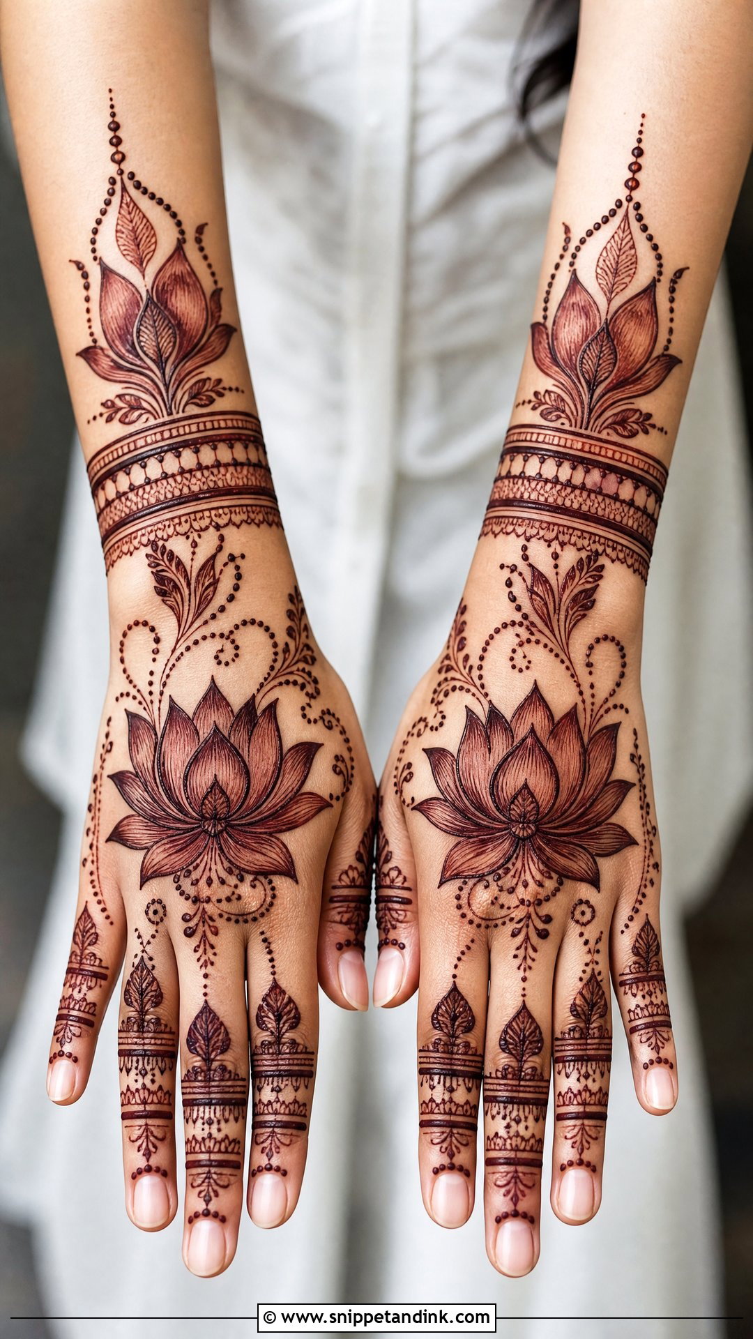 Lotus Bridal Back Hand Mehndi Full Hand - Snippet and Ink - 20 Simple Easy Full Hand Bridal Back Hand Mehndi Designs