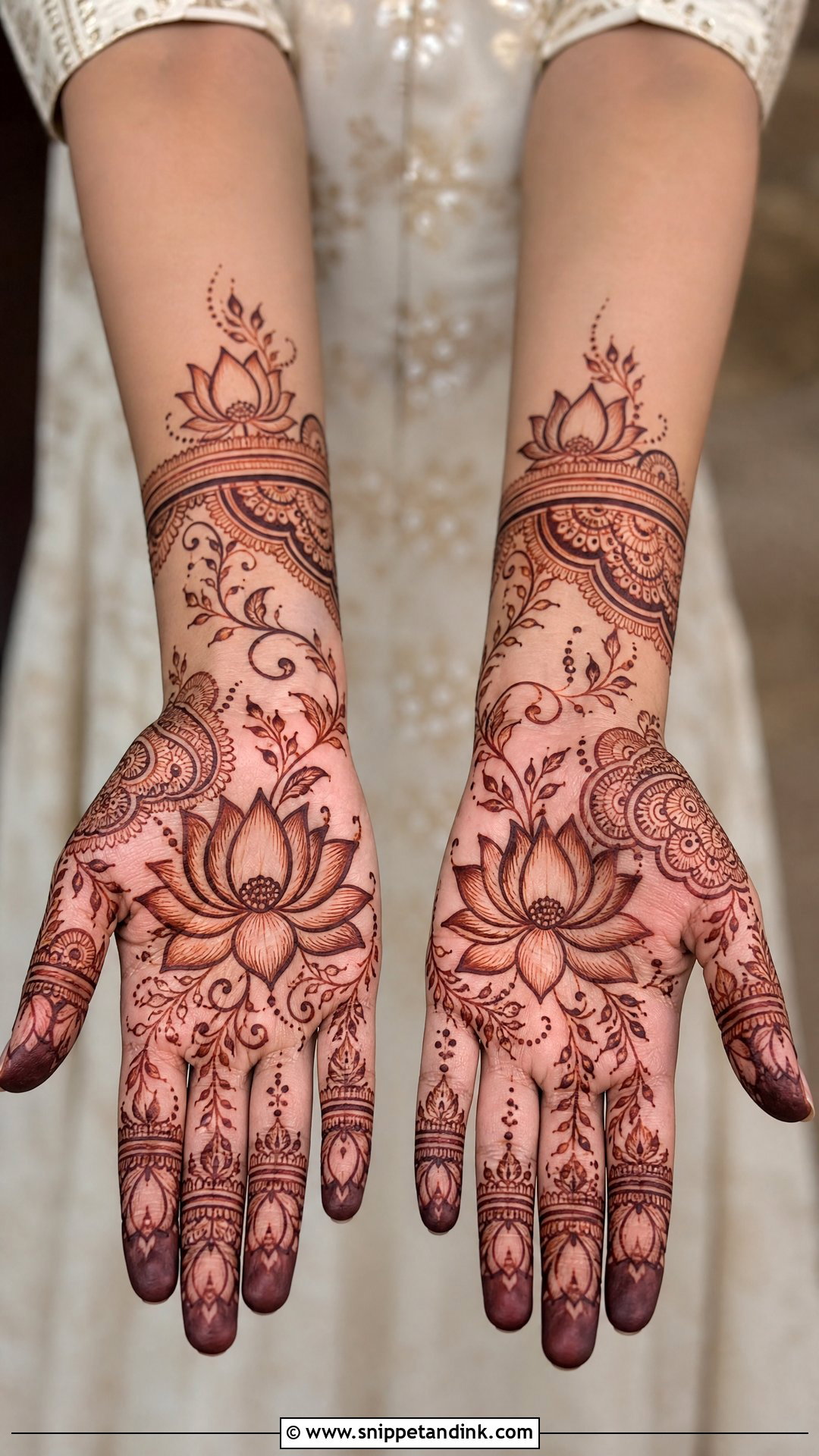Lotus Bridal Front Hand Mehndi Design - Snippet and Ink - 25 Bridal Front Hand Mehndi Designs