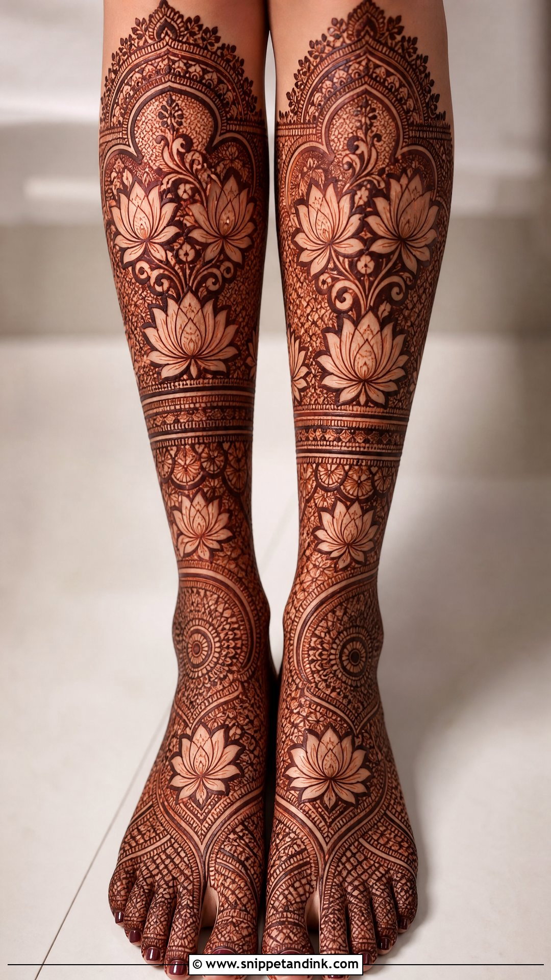 Lotus Bridal Full Leg Mehndi Design - Snippet and Ink - 20 Bridal Full Leg Mehndi Designs