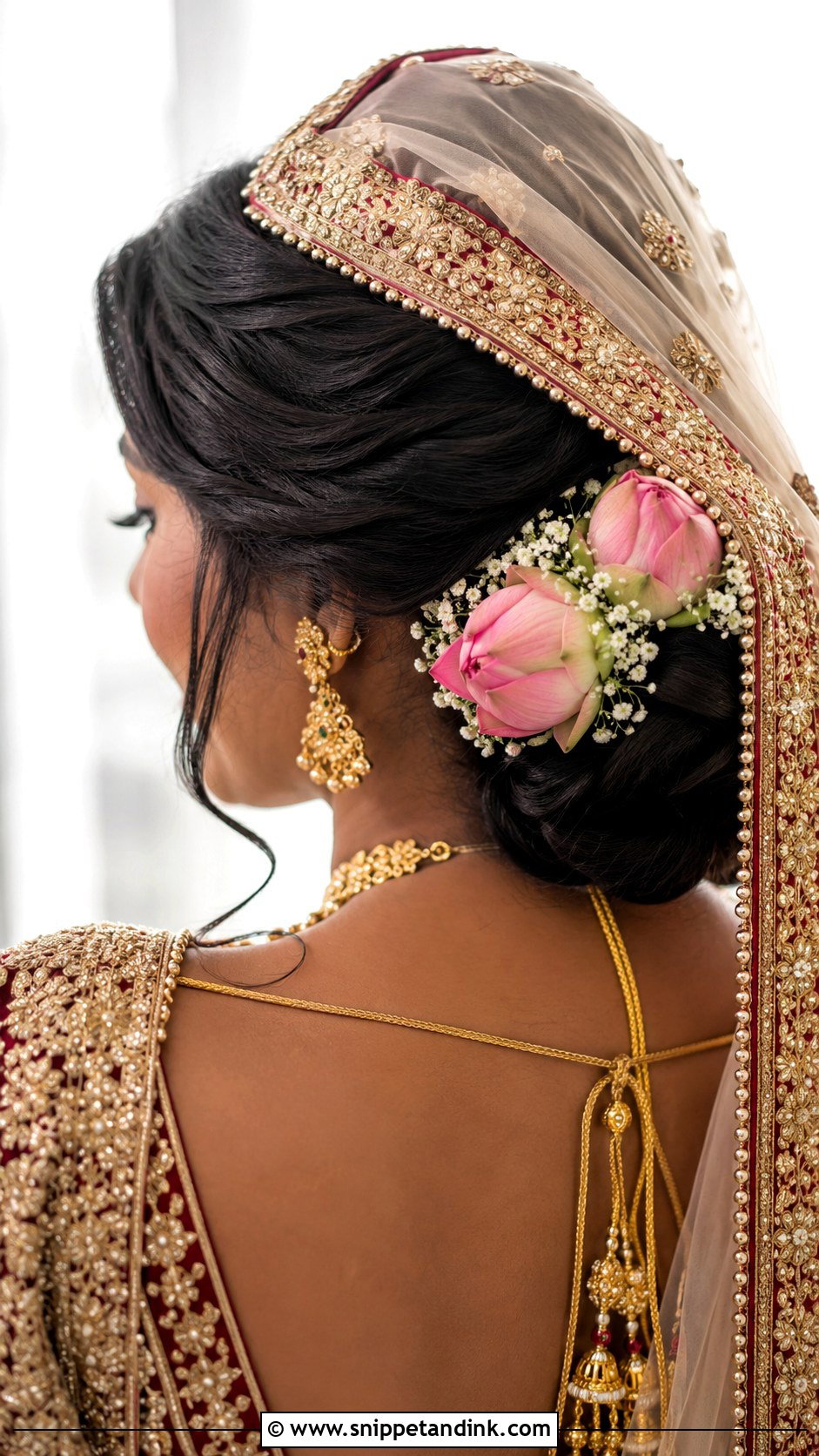 Lotus Bridal Hairstyle With Dupatta - Snippet and Ink - 20 Lotus Bridal Hairstyles