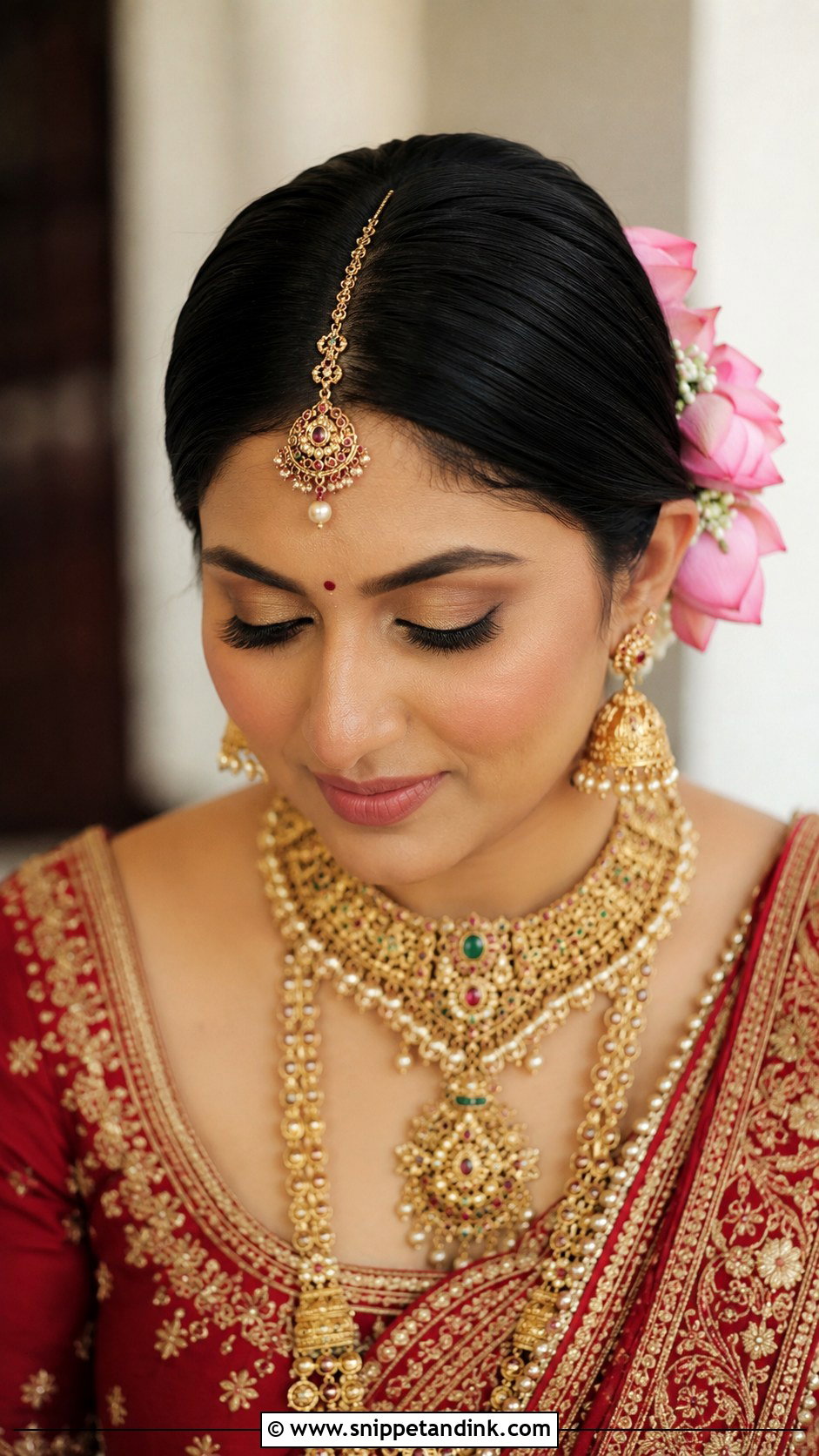 Lotus Bridal Hairstyle With Maang Tikka - Snippet and Ink - 20 Lotus Bridal Hairstyles