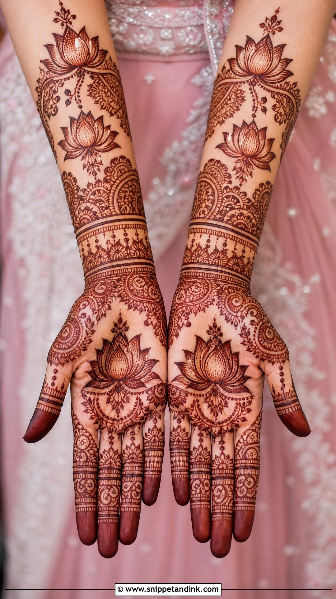 Lotus Bridal Mehndi For Pink Bridal Dress - Snippet and Ink - 20 Bridal Mehndi Designs Dress