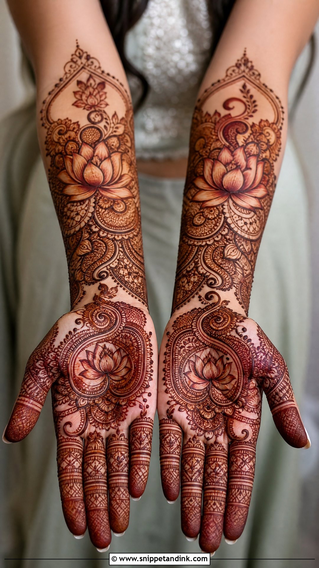 Lotus Bridal Mehndi Full Hand - Snippet and Ink - 20 Bridal Mehndi Full Hand Henna Designs