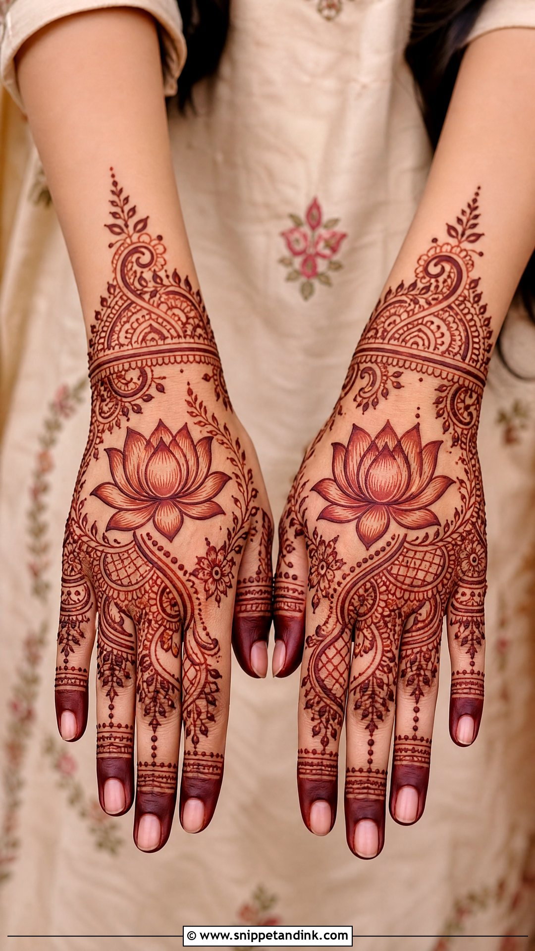 Lotus Dulhan Back Hand Mehndi Design - Snippet and Ink - 25 Dulhan Back Hand Mehndi Designs
