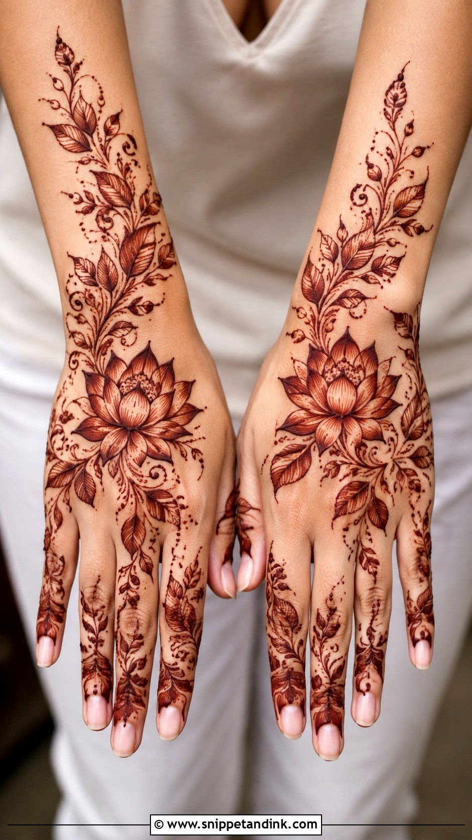 Lotus Mehndi Design With Leaves - Snippet and Ink - 30 Lotus Flower Mehndi Design Ideas