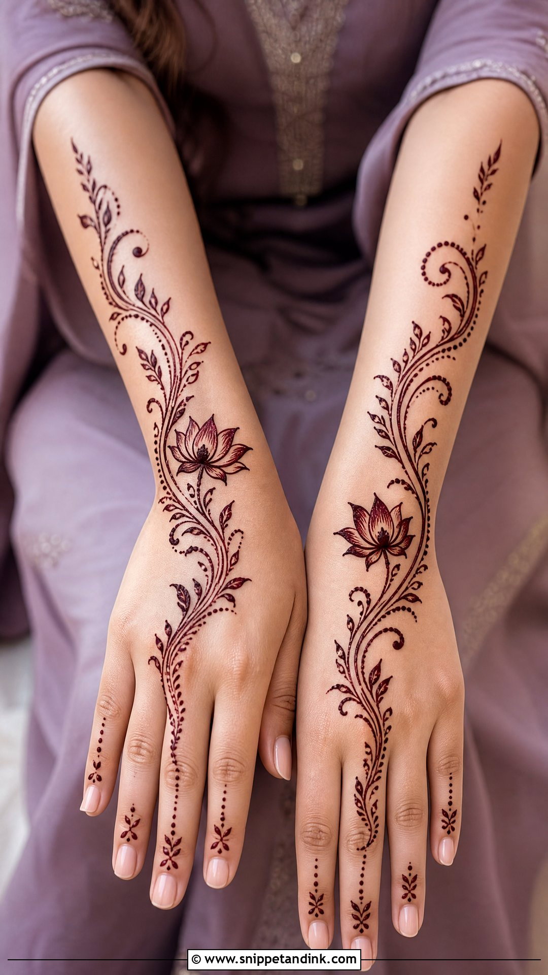 Lotus Trail Mehndi Design - Snippet and Ink - 30 Minimal Lotus Mehndi Design Ideas