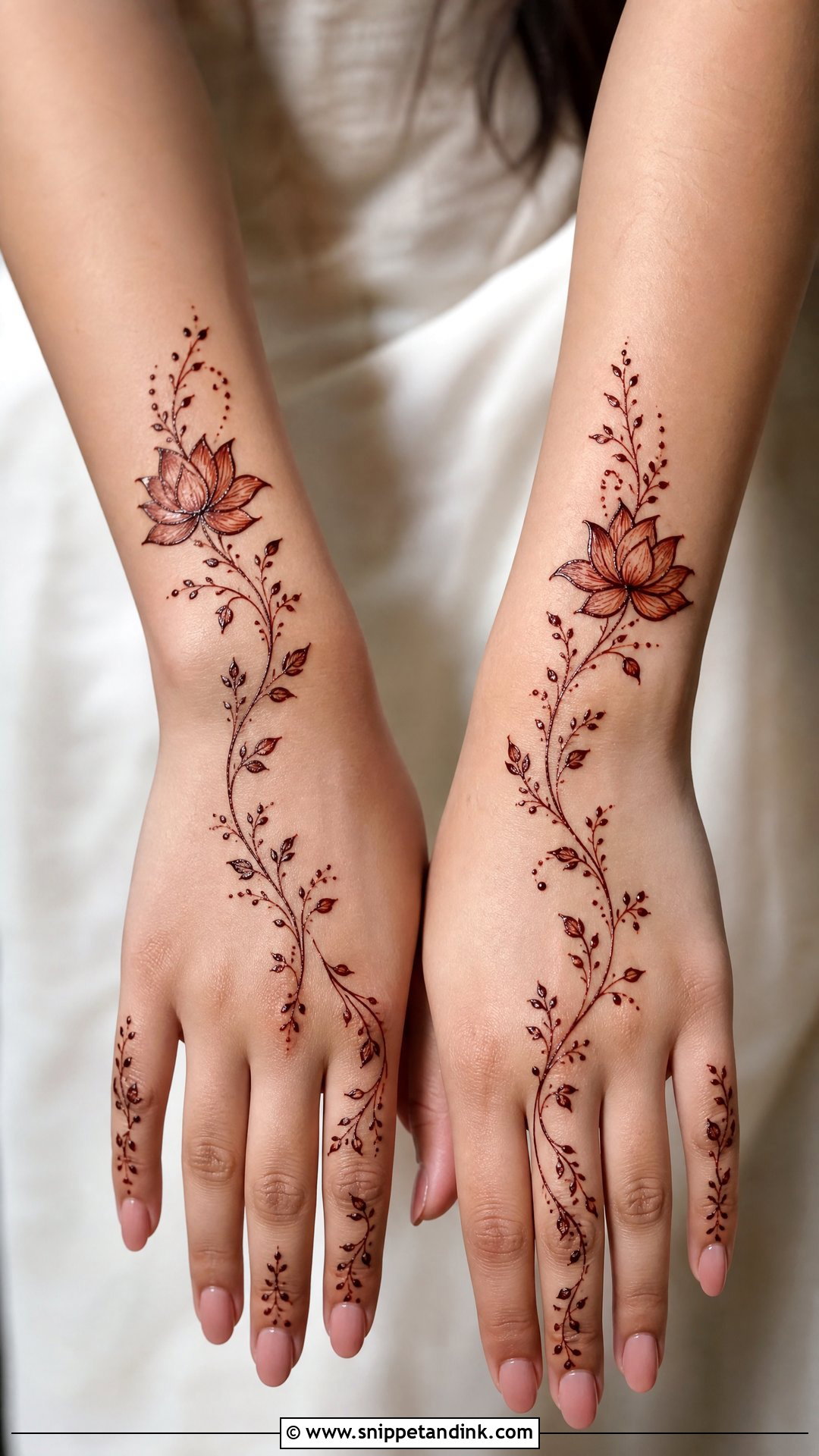 Lotus Vine Mehndi Design - Snippet and Ink - 30 Minimal Lotus Mehndi Design Ideas