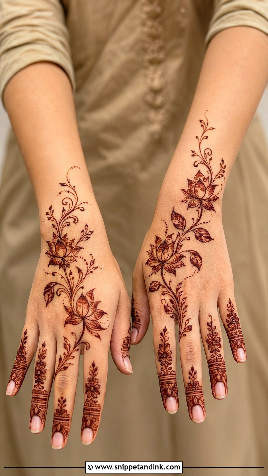 Lotus Vine Mehndi Design - Snippet and Ink - 35 Lotus Mehndi Design Ideas