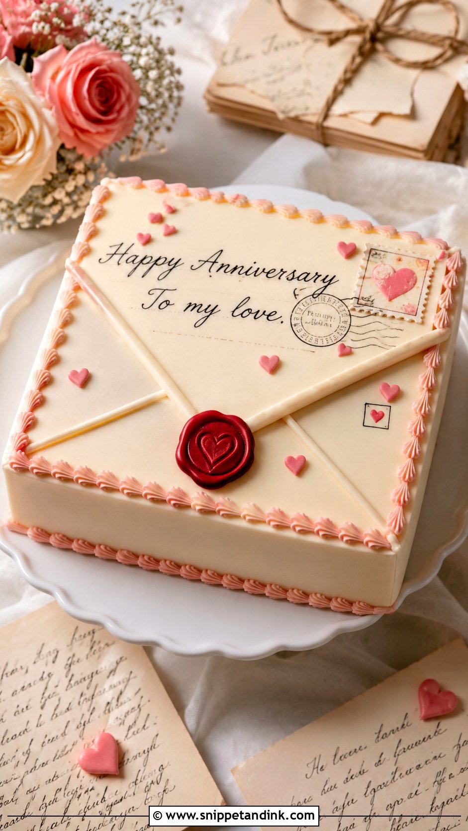 Love Letter Anniversary Cake - Snippet and Ink - 20 Anniversary Couple Cake Design Ideas