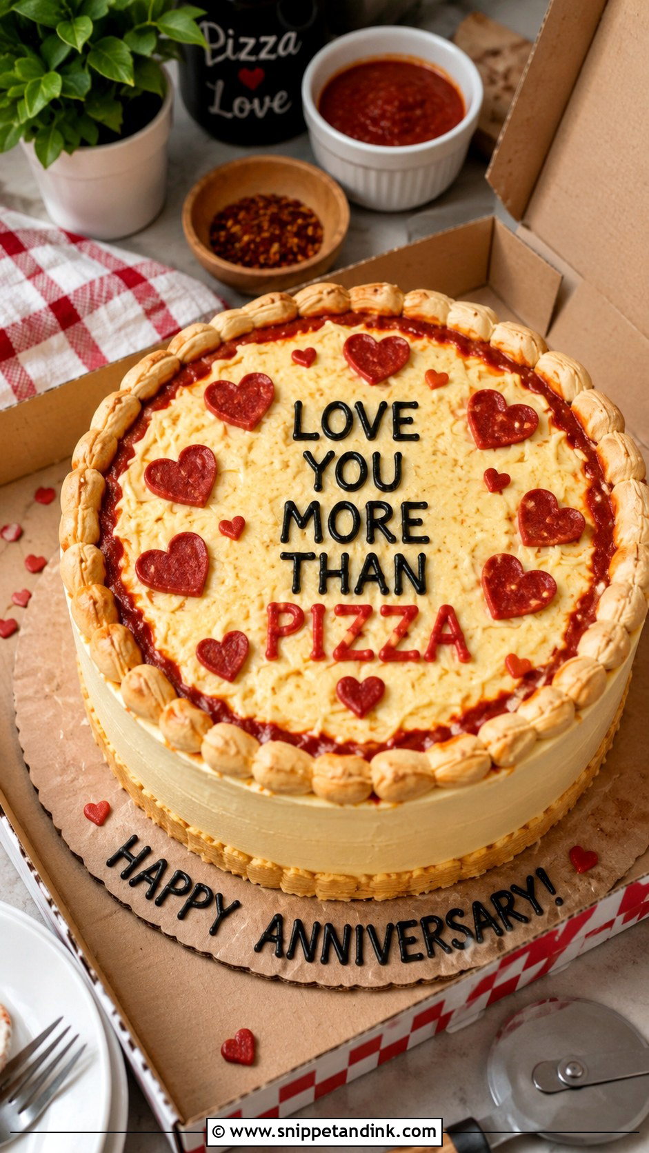 Love You More Than Pizza Anniversary Cake - Snippet and Ink - 20 Funny Anniversary Cake Ideas