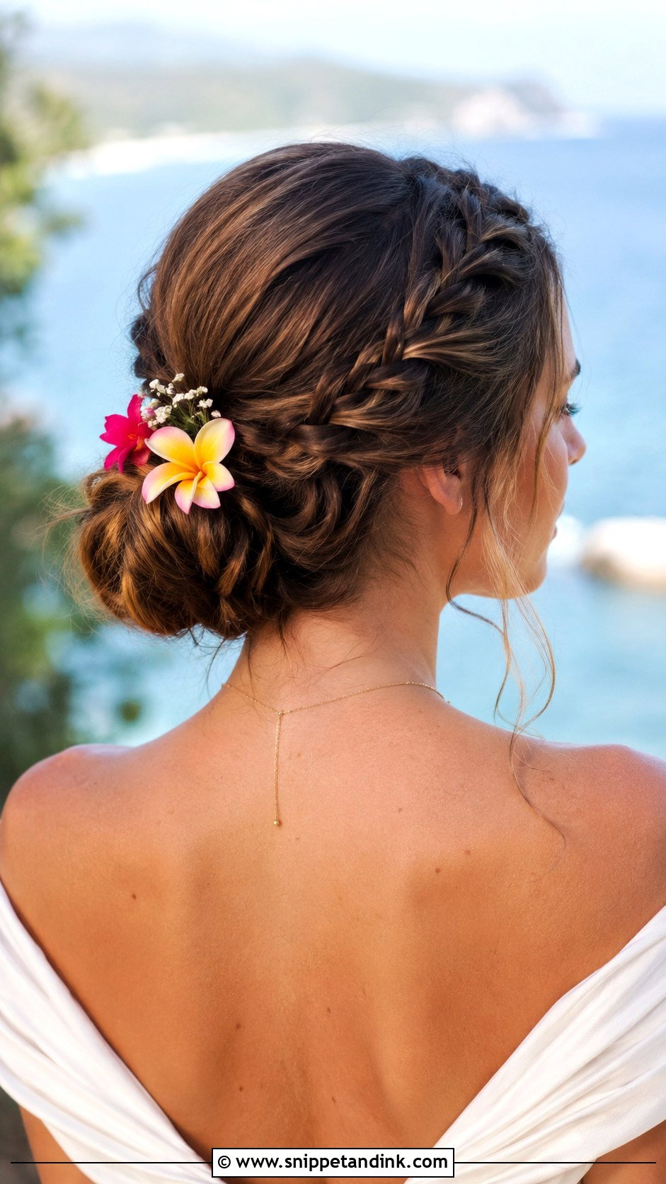 Low Braided Bun - Snippet and Ink - 25 Beach Wedding Hairstyles