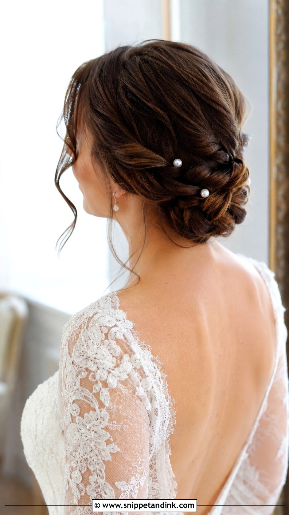 Low Braided Bun With Face Framing Pieces - Snippet and Ink - 25 Braided Wedding Hair Ideas