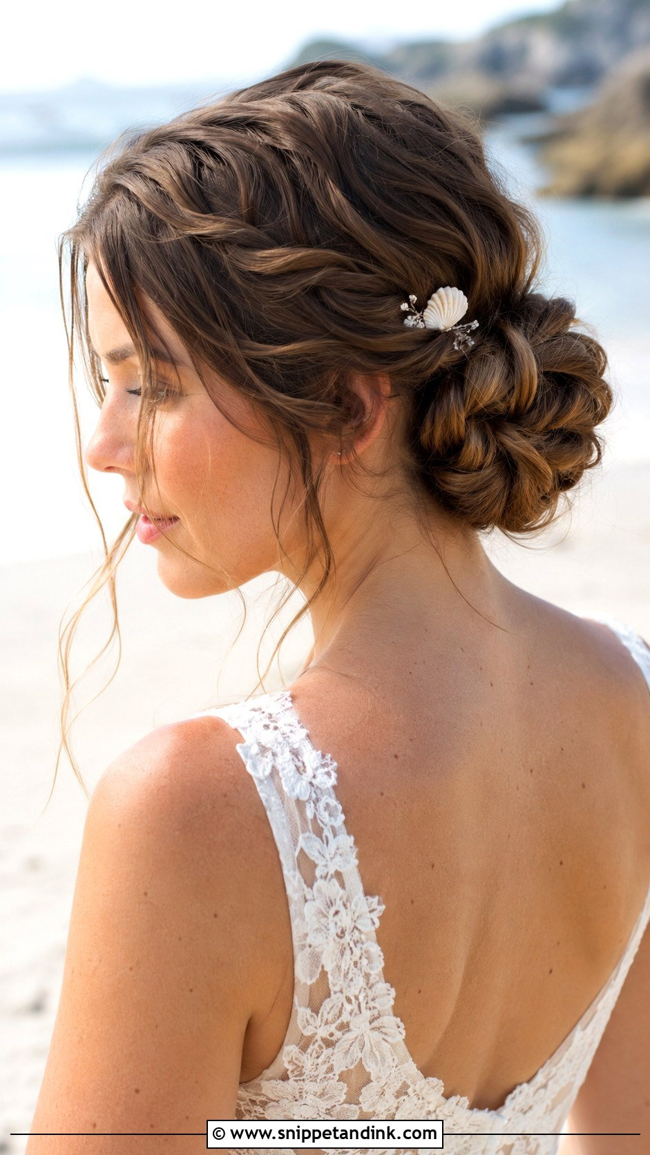 Low Braided Bun - Snippet and Ink - 20 Beach Wedding Hair Updo Ideas