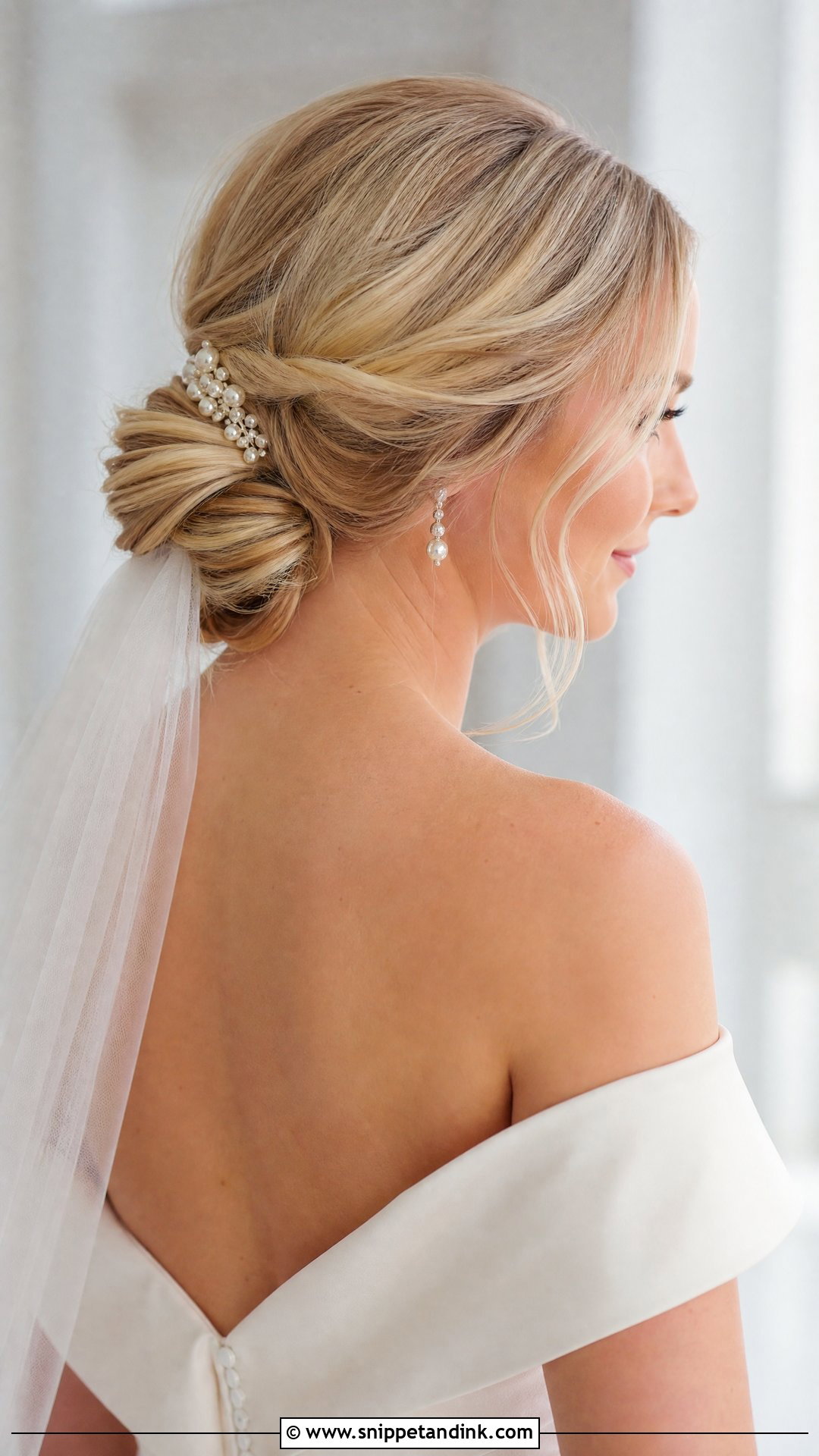 Low Bridal Bun - Snippet and Ink - 15 Bridal Hair Pulled Back Ideas