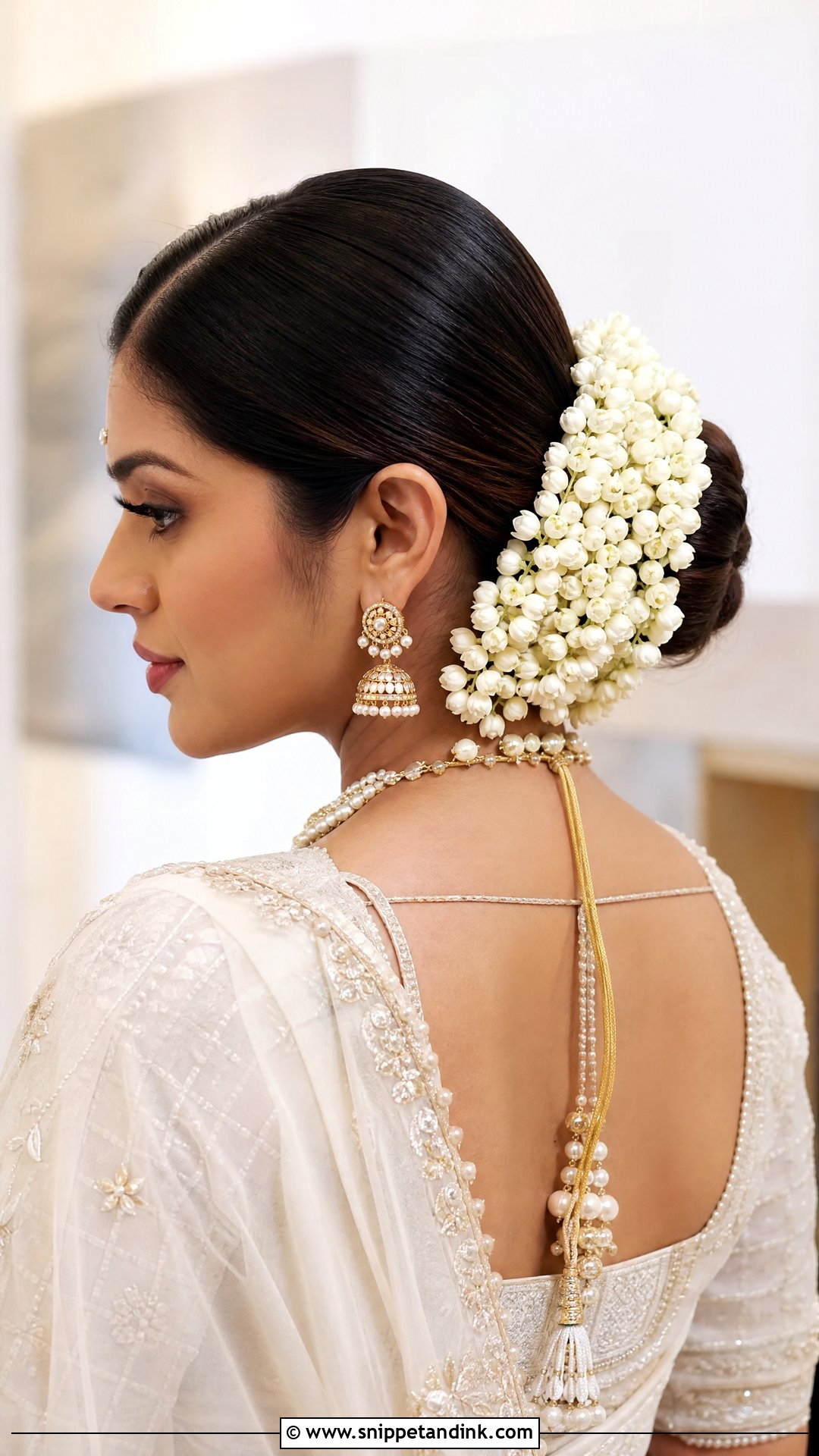 Low Bridal Bun With Gajra - Snippet and Ink - 15 Bridal Gajra Hairstyle Ideas