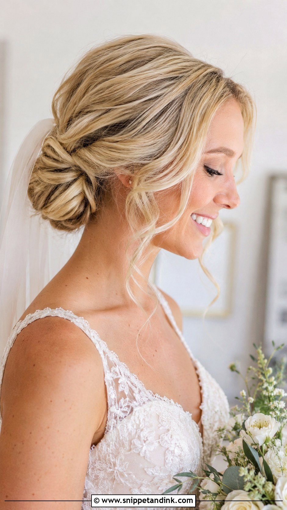 Low Bridal Bun With Loose Curls - Snippet and Ink - 20 Bride Updo Hairstyles Bun Loose Curls