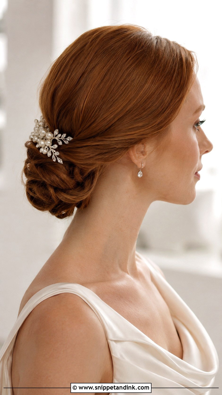 Low Bridal Bun With Side Hair Clip - Snippet and Ink - 15 Side Bridal Hair Clip Ideas