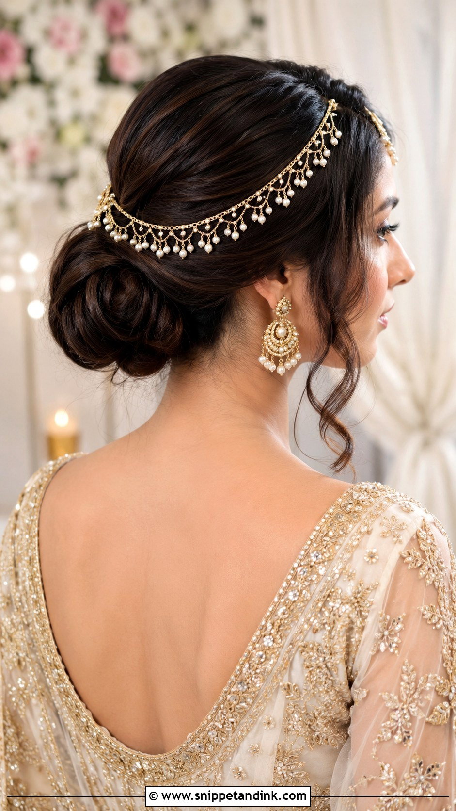 Low Bridal Mathapatti Bun - Snippet and Ink - 20 Bridal Mathapatti Hairstyles