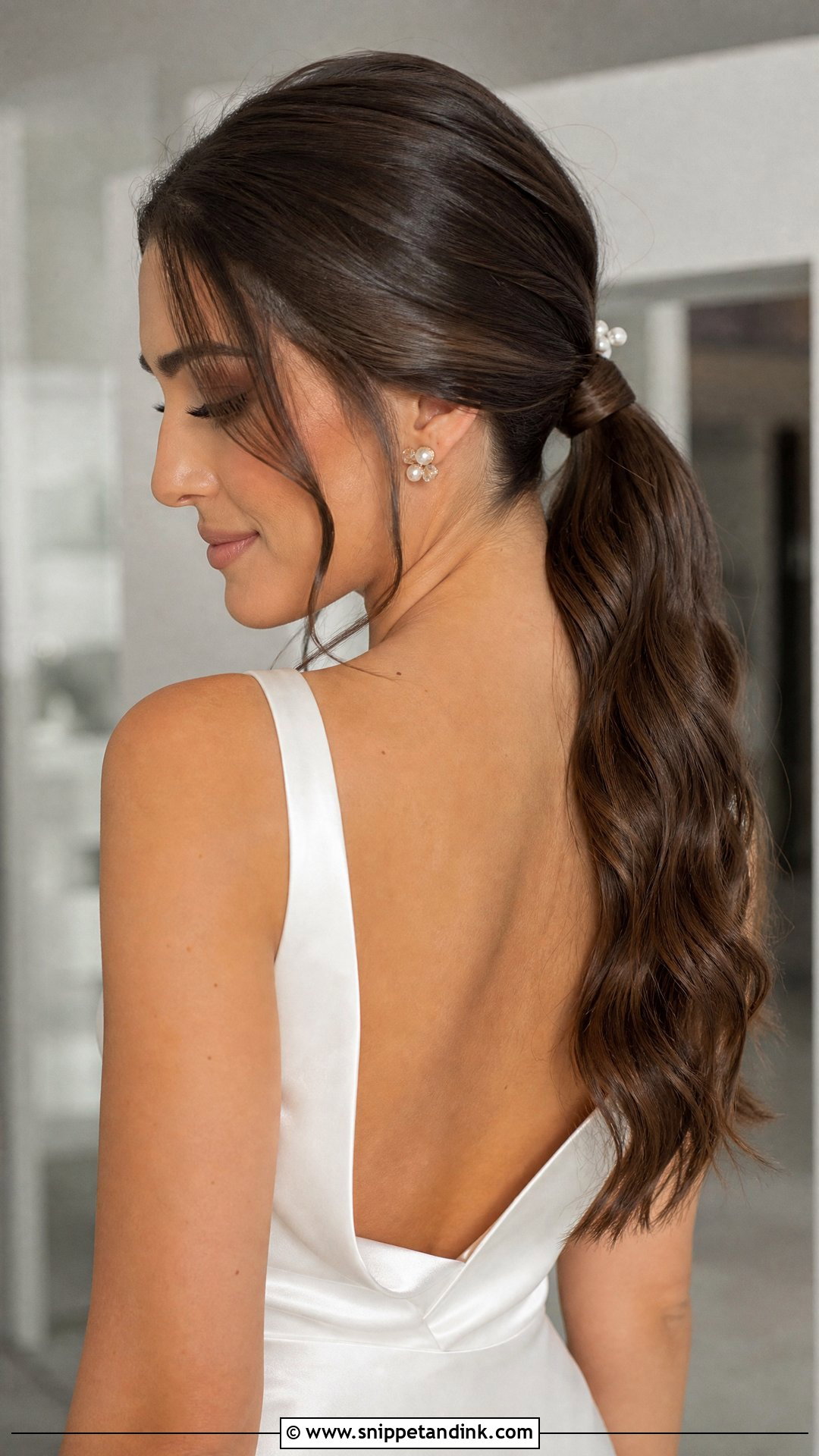 Low Bridal Ponytail - Snippet and Ink - 15 Bridal Hair Pulled Back Ideas