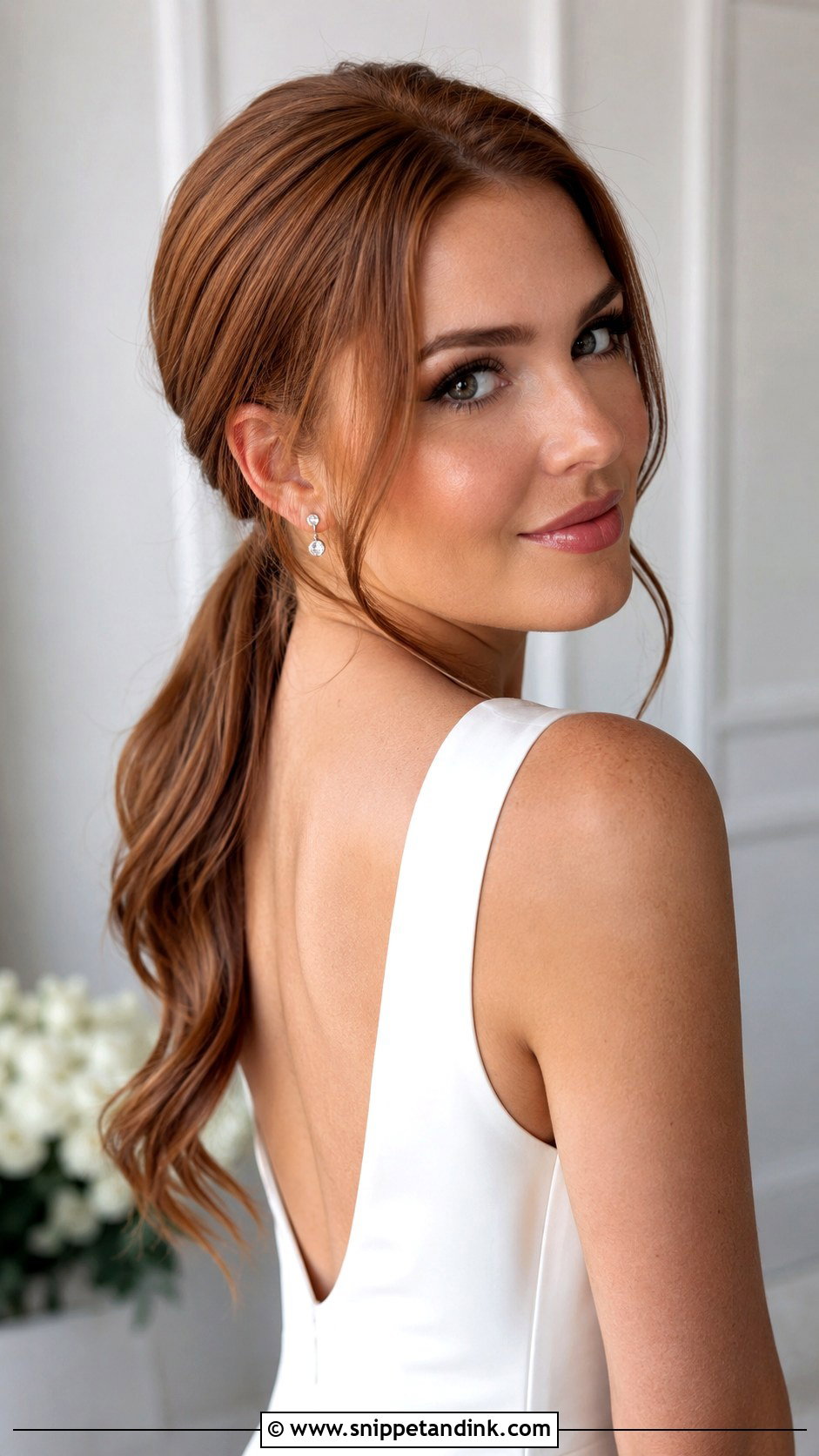 Low Bridal Ponytail With Loose Strands - Snippet and Ink - 20 Natural Bridal Hair Ideas