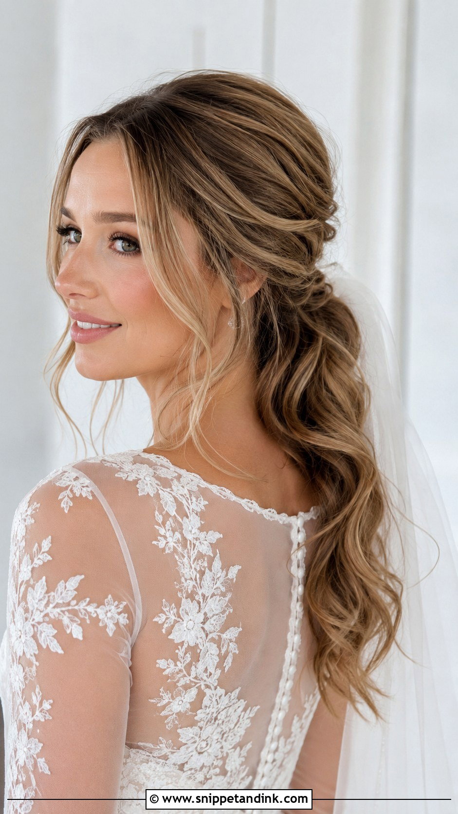 Low Bridal Ponytail With Soft Waves - Snippet and Ink - 25 Bridal Hair Ponytail Ideas