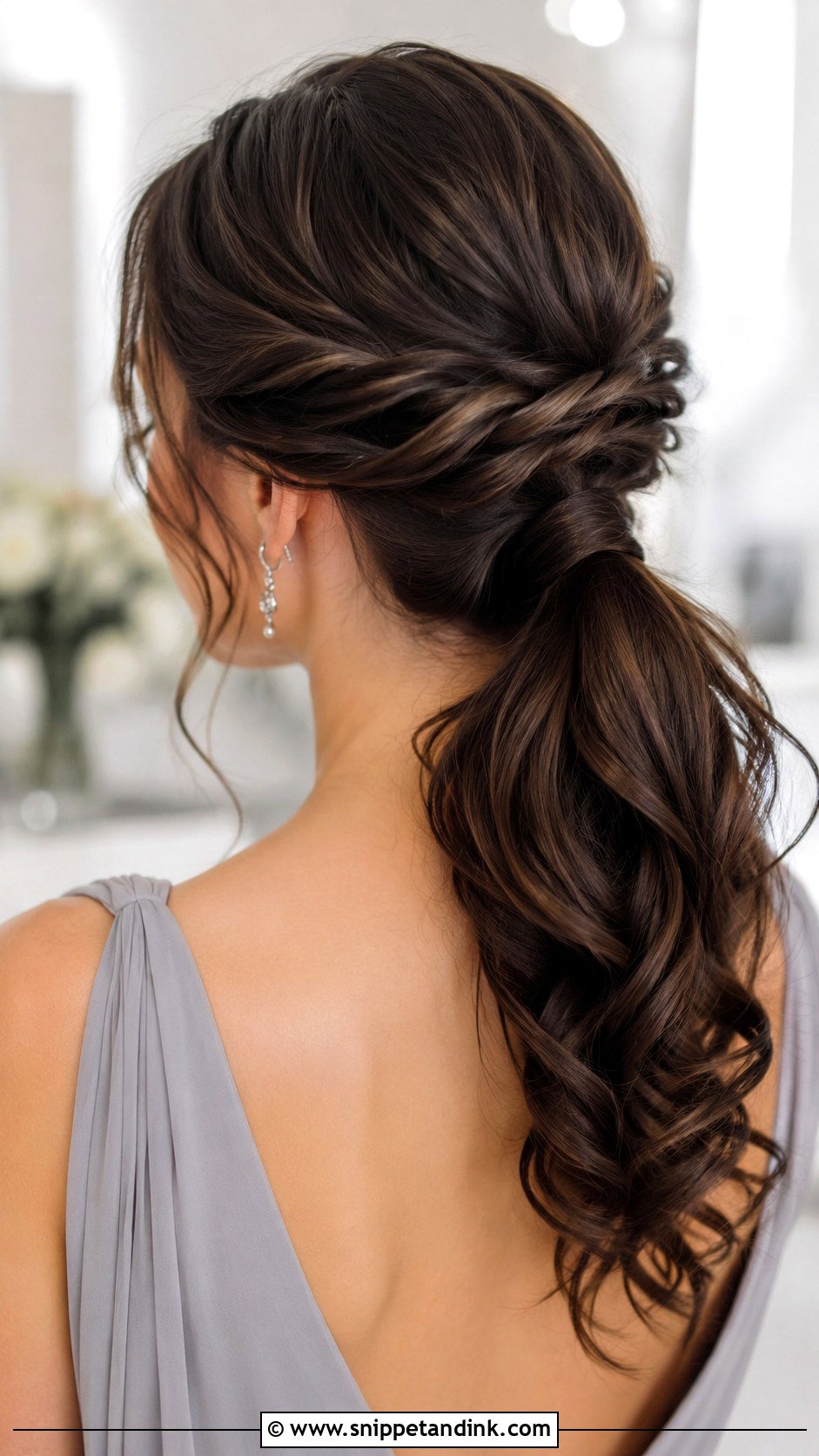 Low Bridesmaid Ponytail With Curls - Snippet and Ink - 30 Bridesmaid Hair Ponytail Ideas