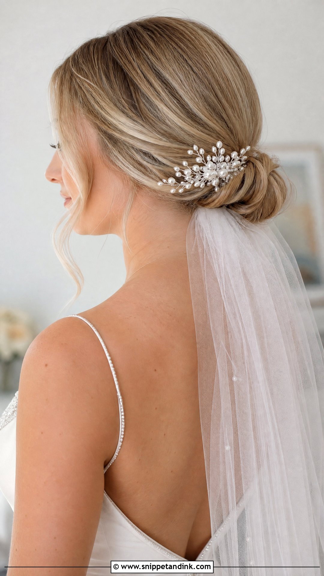 Low Bun Bridal Hairstyle With Pearl Headpiece - Snippet and Ink - 15 Bridal Hairstyles with Headpiece