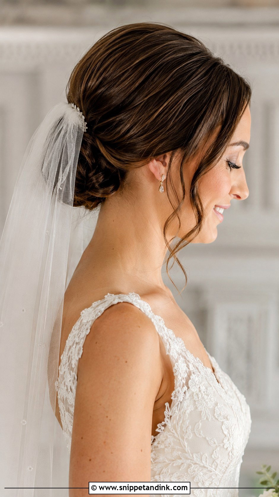 Low Bun Bride Hair With Veil - Snippet and Ink - 20 Low Bun Bride Hair Ideas