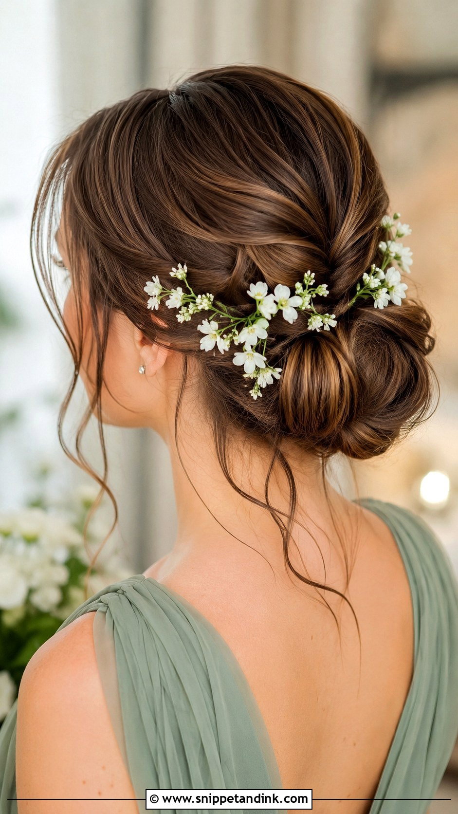Low Bun Bridesmaid Hair With Flowers - Snippet and Ink - 20 Bridesmaid Hairstyles with Flowers