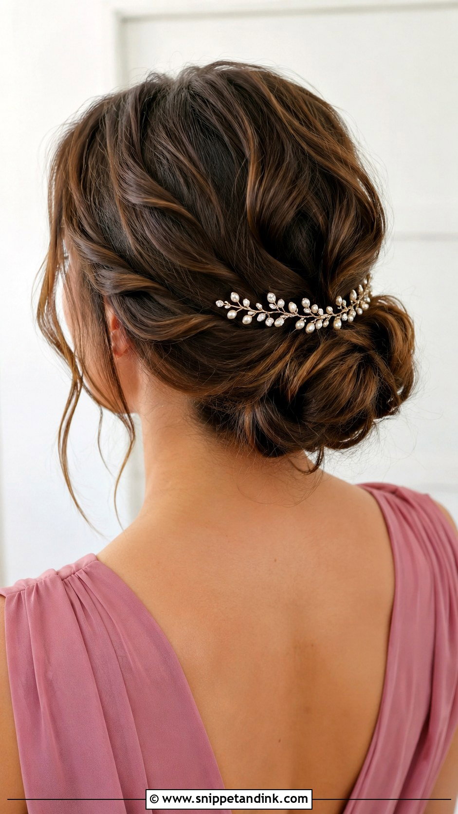 Low Bun Bridesmaid Hair With Hair Vine - Snippet and Ink - 20 Bridesmaid Hair Low Bun Ideas