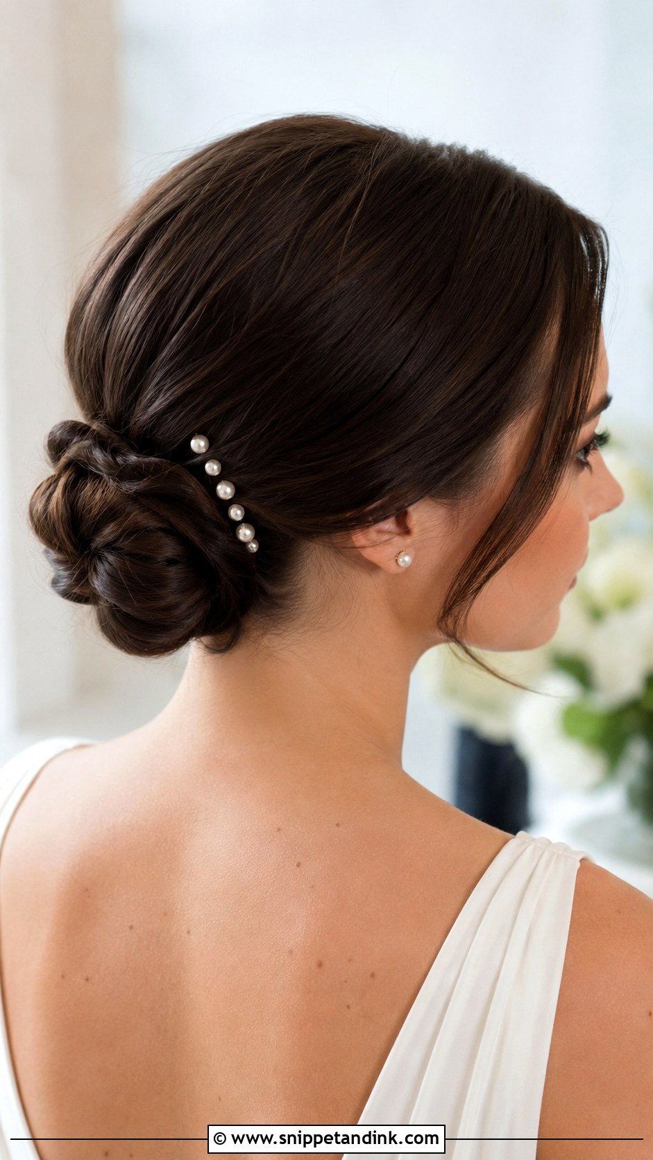 Low Bun Bridesmaid Hair With Pearls - Snippet and Ink - 20 Bridesmaid Hair Low Bun Ideas