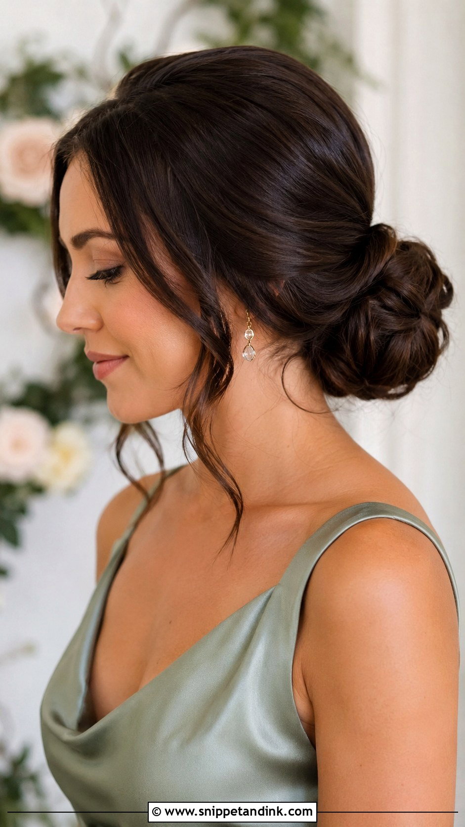 Low Bun Bridesmaid Hairstyle For Dark Hair - Snippet and Ink - 20 Bridesmaid Hairstyles Dark Hair