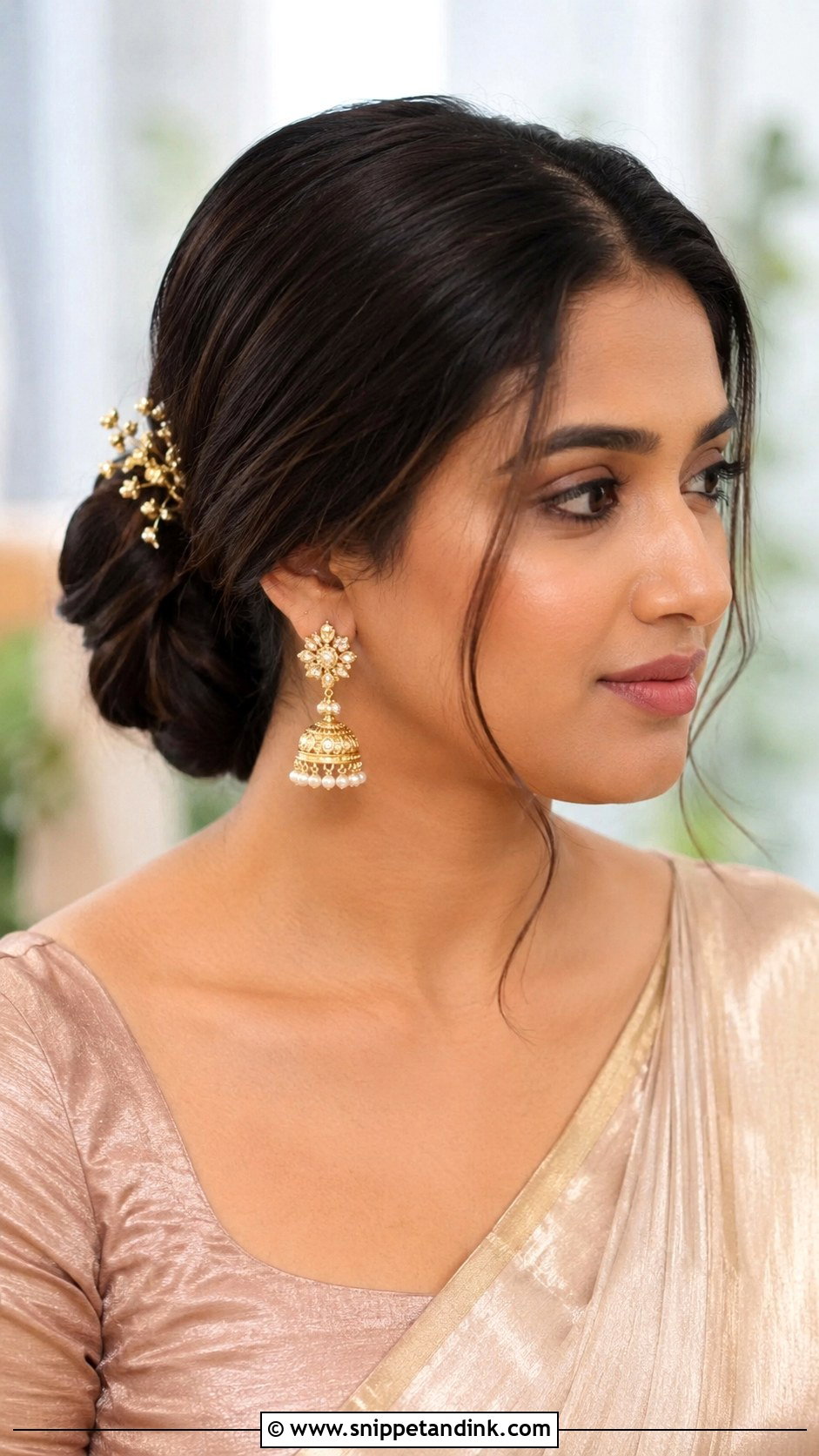 Low Bun Bridesmaid Hairstyle for Saree - Snippet and Ink - 25 Bridesmaid Hairstyles for Saree