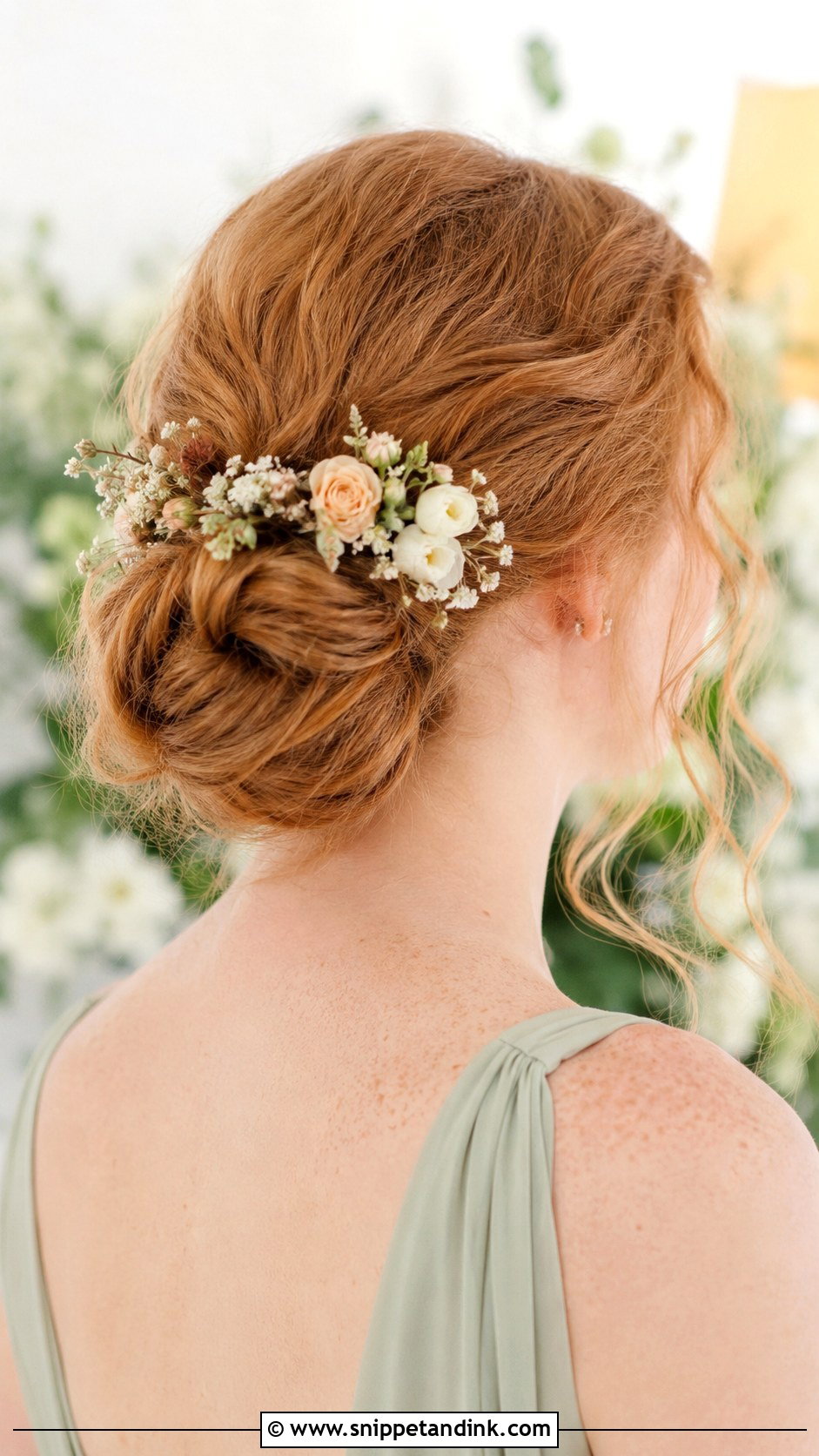 Low Bun Bridesmaid Updo With Flowers - Snippet and Ink - 20 Wedding Hairstyles for Bridesmaids Updo