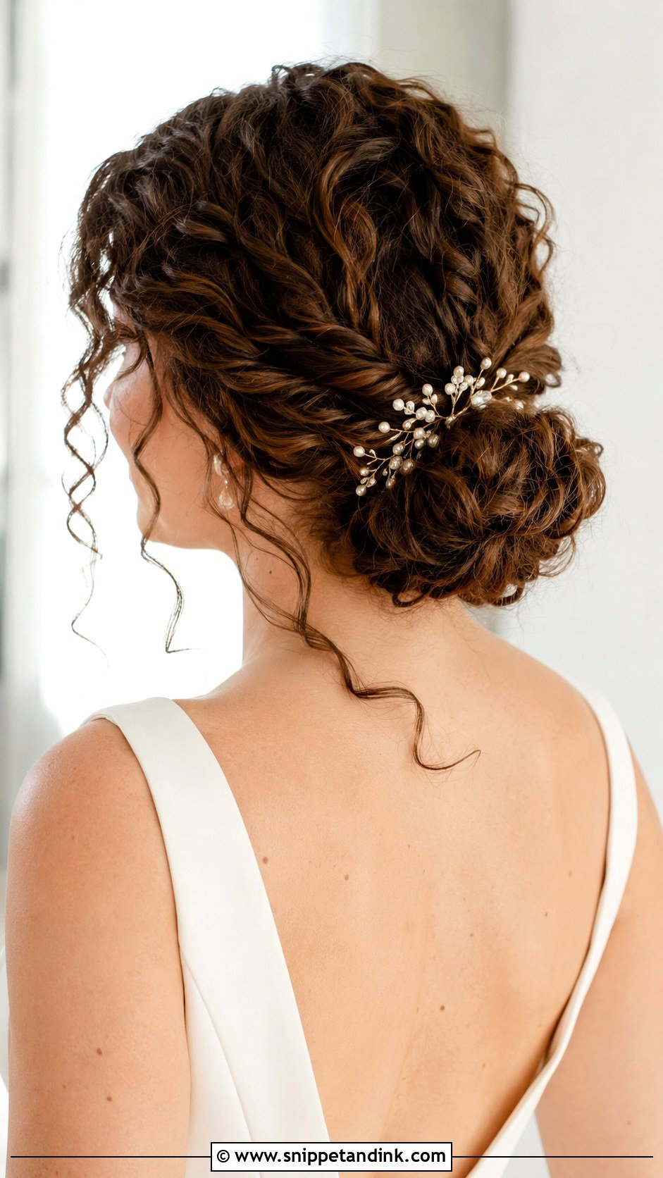 Low Bun Curly Hair With Face Framing Curls - Snippet and Ink - 15 Low Bun Curly Hair Wedding Ideas