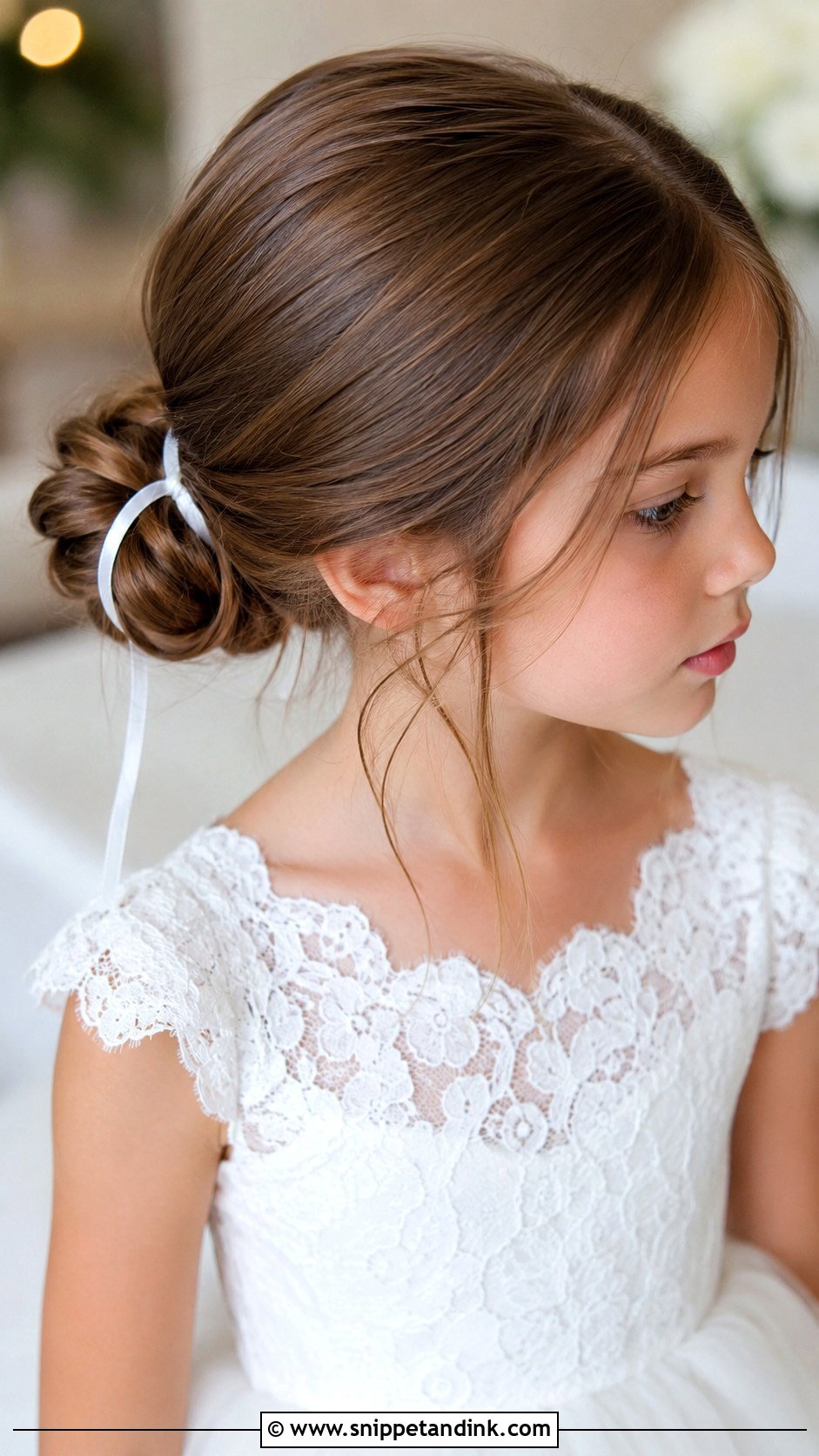 Low Bun Flower Girl Hairstyle - Snippet and Ink - 25 Kids Wedding Hairstyles