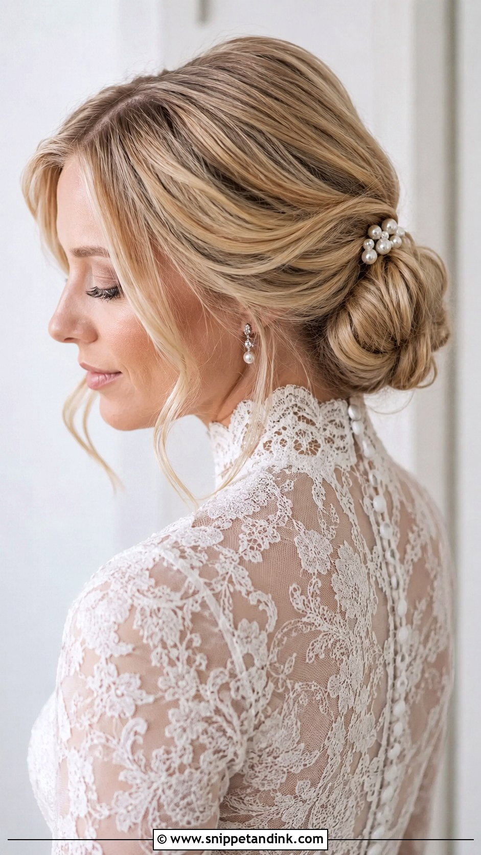 Low Bun For High Neck Wedding Dress - Snippet and Ink - 20 High Neck Wedding Hairstyles