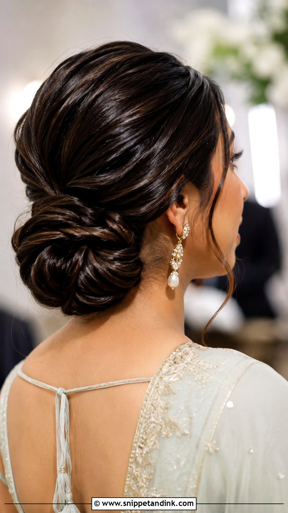 Low Bun For Long Hair Wedding Guest Hairstyle - Snippet and Ink - 15 Low Bun Wedding Guest Hairstyles