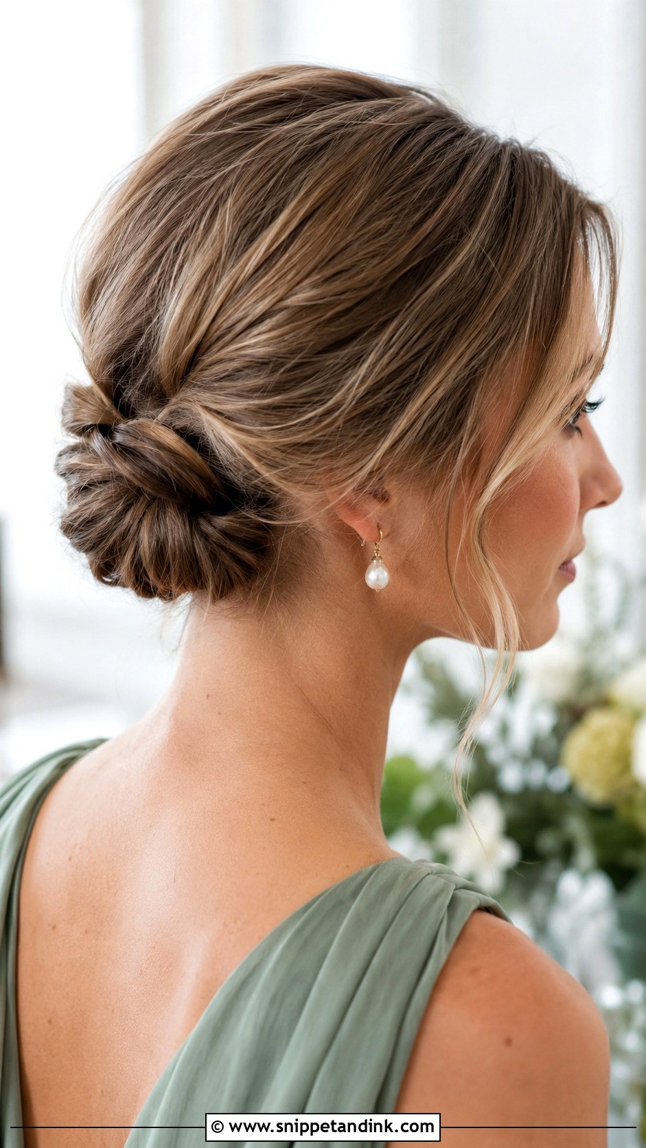 Low Bun For Short Bob - Snippet and Ink - 25 Short Hair Wedding Guest Ideas