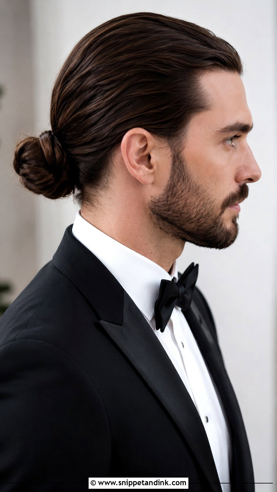 Low Bun Groom Hairstyle - Snippet and Ink - 20 Long Hair Groom Ideas
