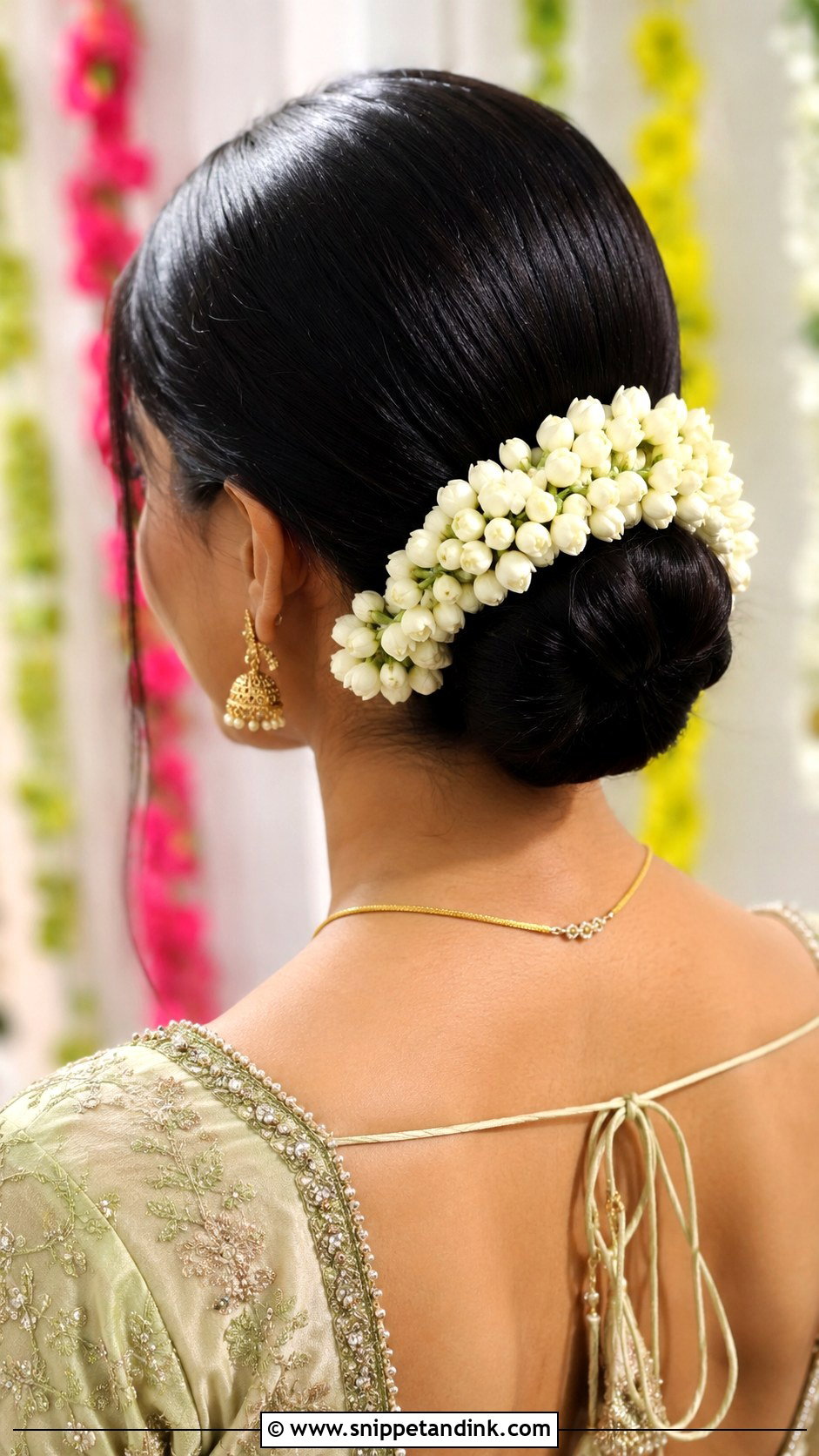 Low Bun Hairstyle For Mehndi - Snippet and Ink - 20 Mehndi Event Hairstyles