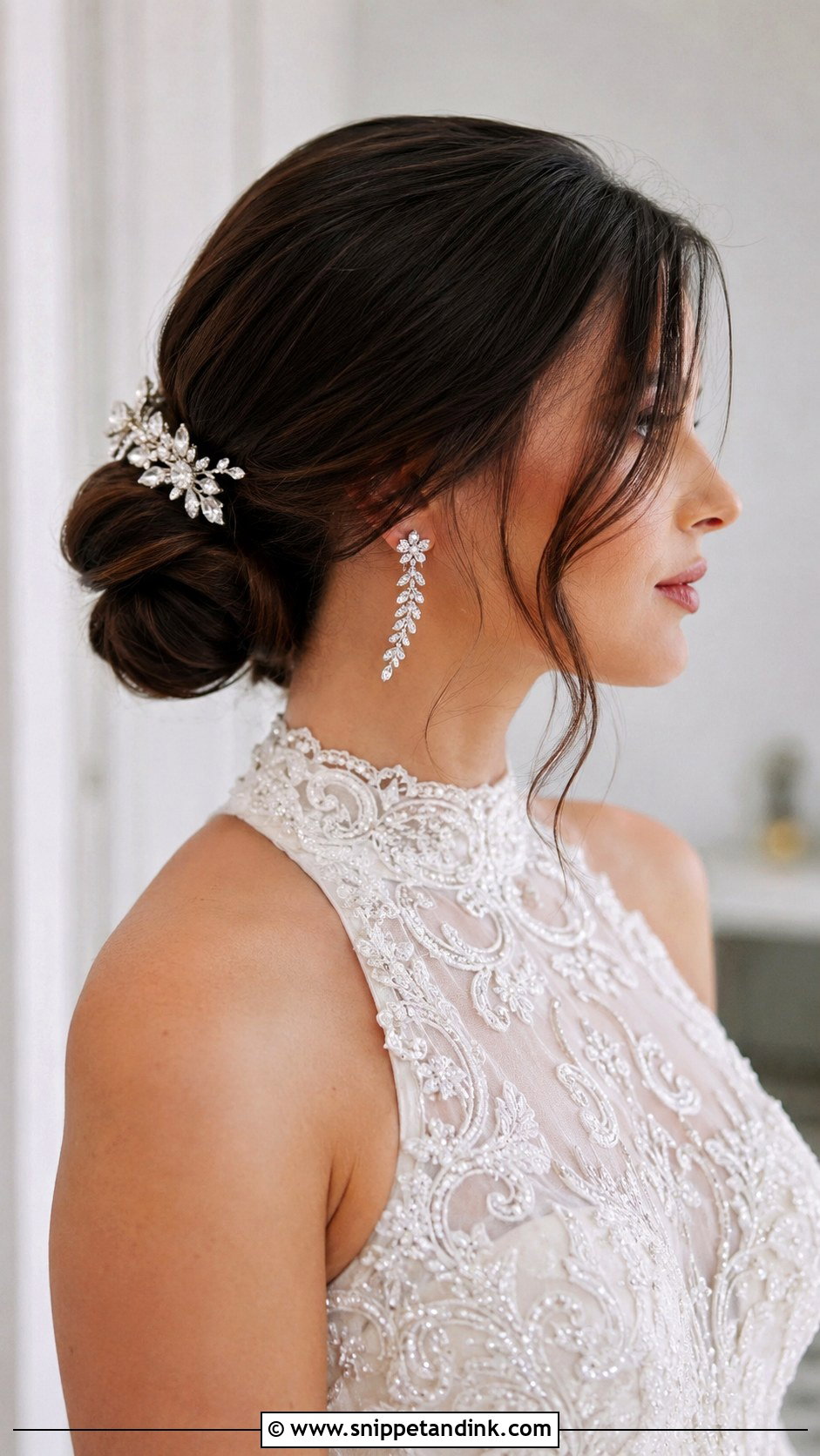 Low Bun Lob Updo - Snippet and Ink - 20 Lob Wedding Hair Ideas
