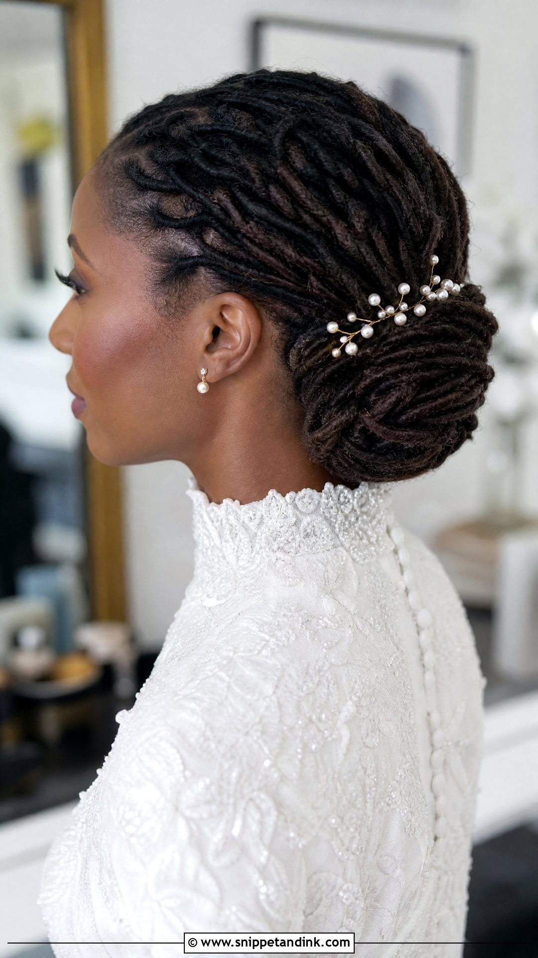 Low Bun Loc Chignon - Snippet and Ink - 20 Loc Bridal Hairstyles