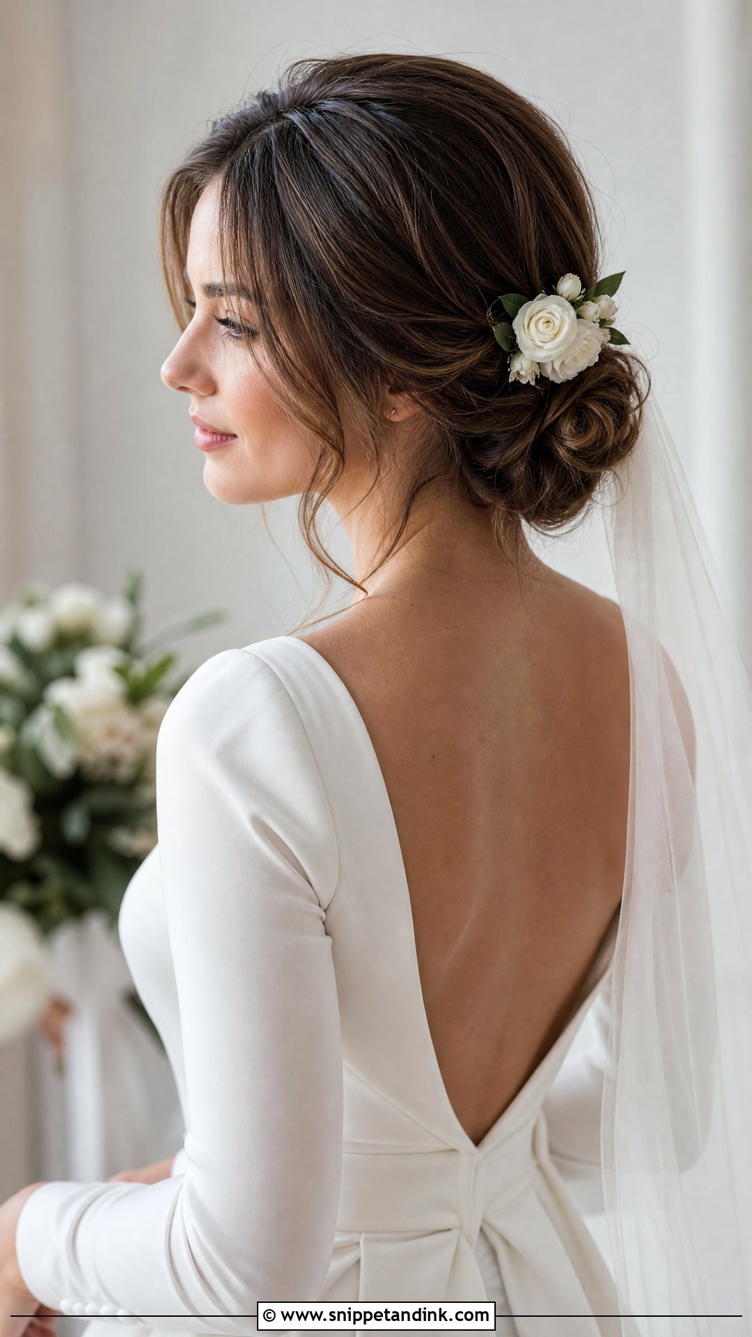 Low Bun Long Bob Wedding Hair - Snippet and Ink - 20 Long Bob Wedding Hair Ideas