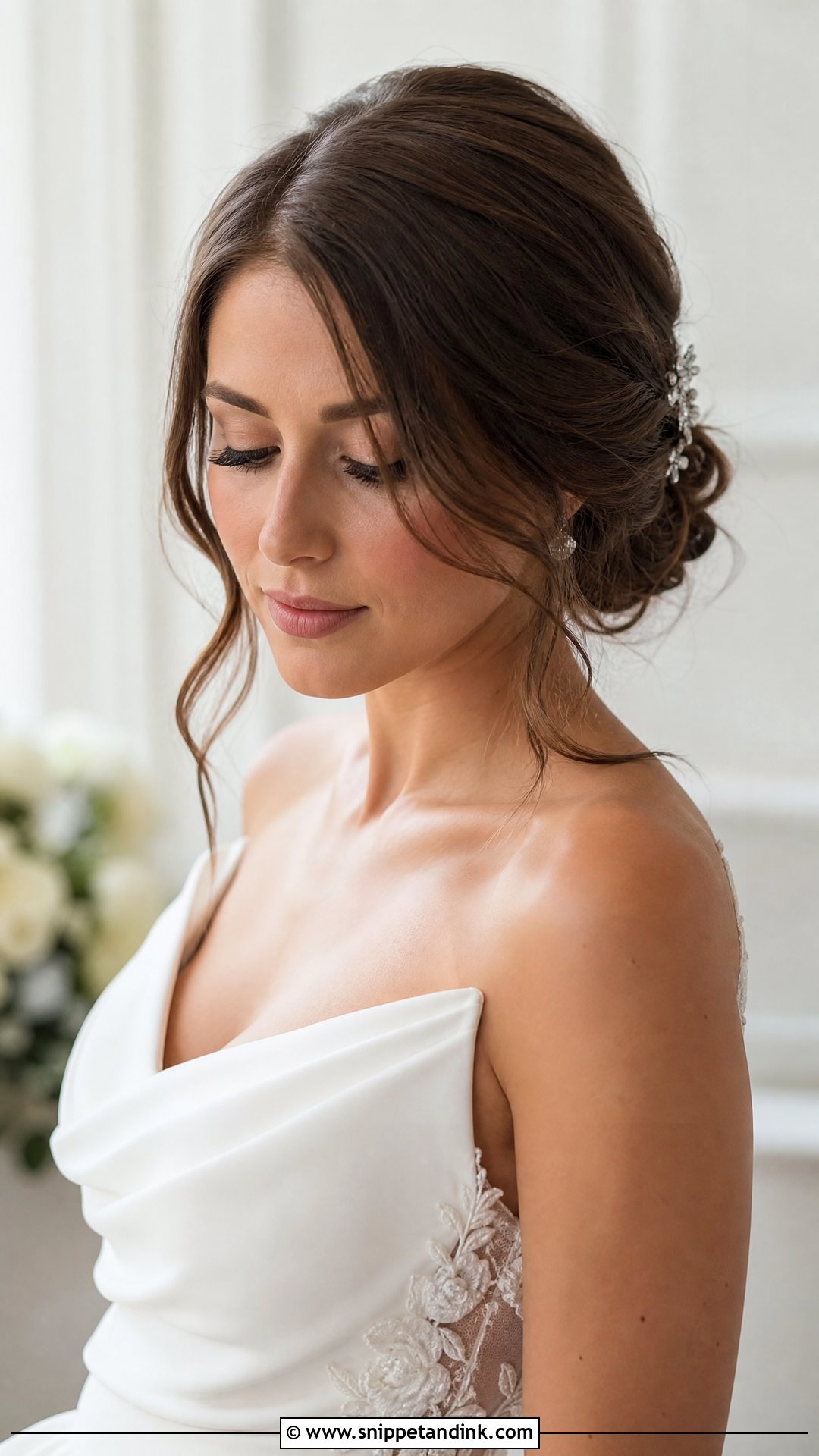 Low Bun Long Bob - Snippet and Ink - 20 Long Bob Wedding Hairstyles